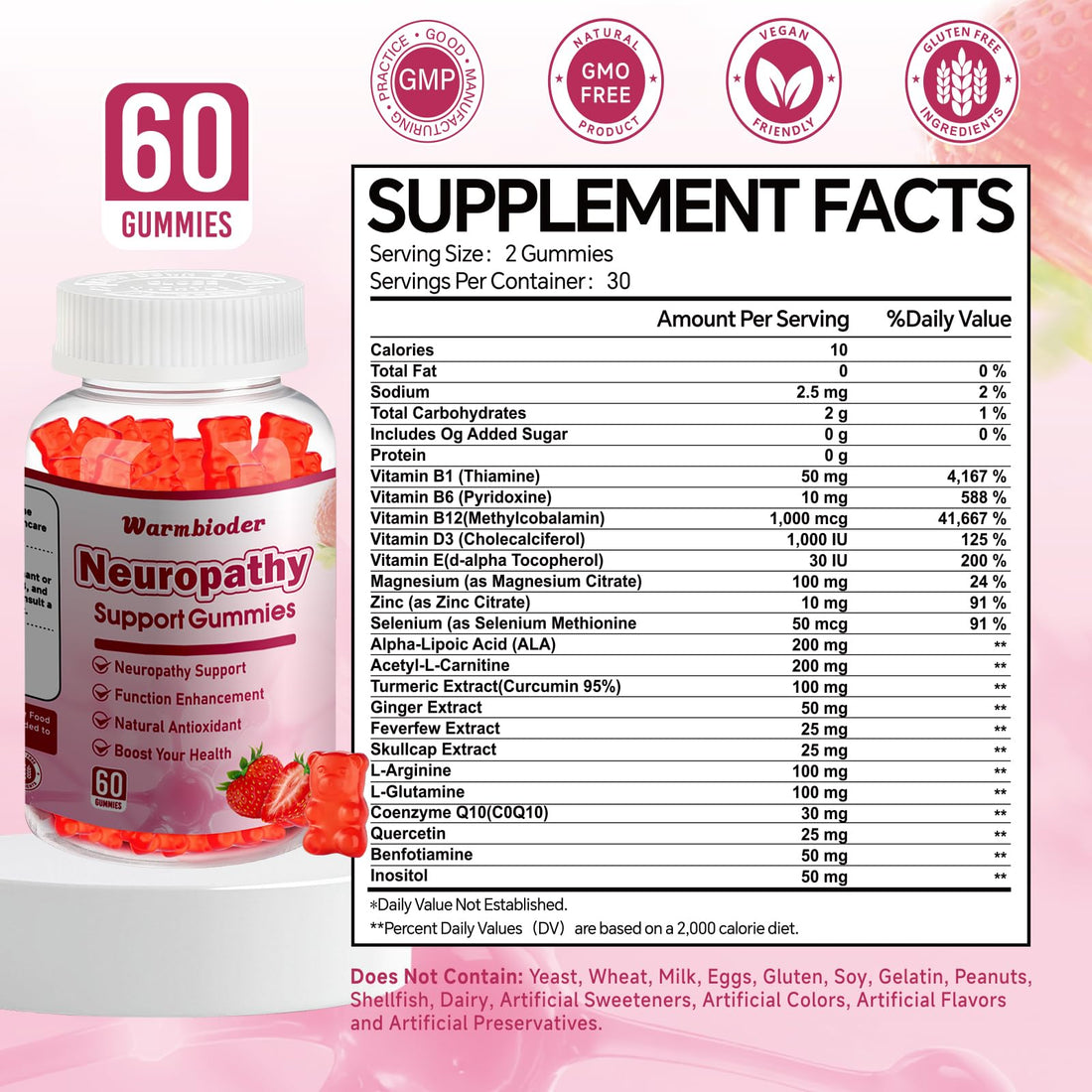 Sugar Free Neuropathy Support Gummies for Nerve – Enhanced Nerve Health, Regeneration, Cognitive Support with Vitamin B1, B6, B12, Magnesium, ALA, Turmeric, CoQ10 & More Warmbioder Au supplements