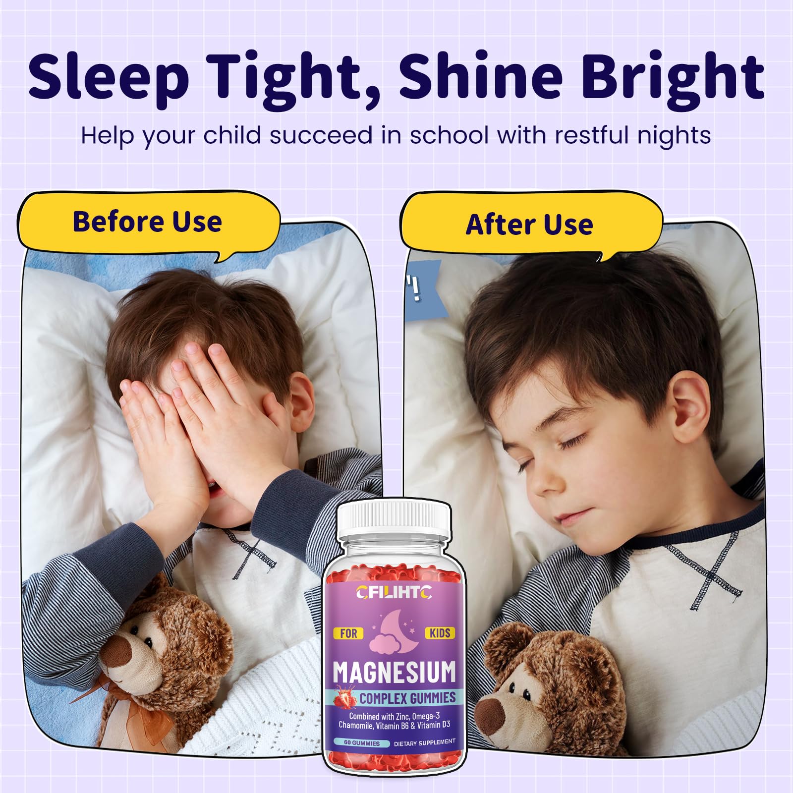 Kids Magnesium Gummies-Magnesium Glycinate Gummies for Kids Supplement-w/Zinc, Chamomile, Omega-3, Vitamin B6, D3 - for Sleep, Relaxation, Brain, Bones, Children's Calm, Sugar Free Strawberry 60ct CFILIHTC Au supplements