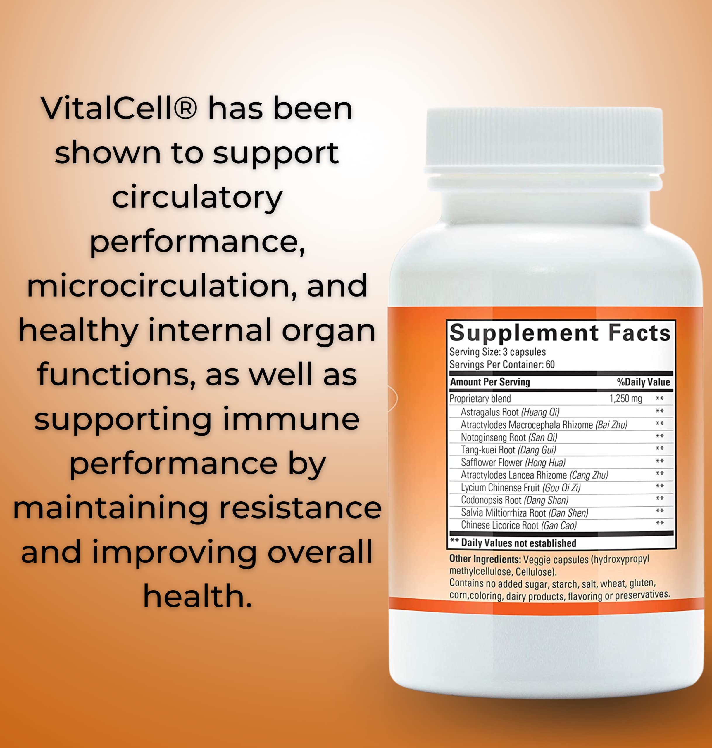 Vital Cell Natural Anti-Aging Supplement for Men and Women, Supporting Circulation and Healthy Organ Function (180 Vegetarian Capsules) Tango Au supplements