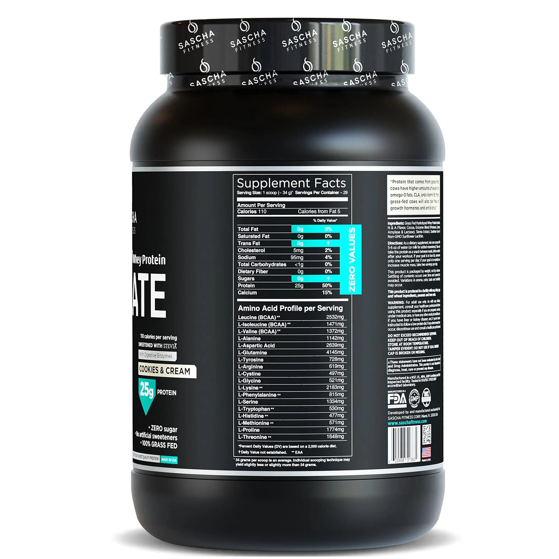 SASCHA FITNESS Hydrolyzed Whey Protein Isolate,100% Grass-Fed (2 Pounds, Cookies SASCHA FITNESS Au supplements