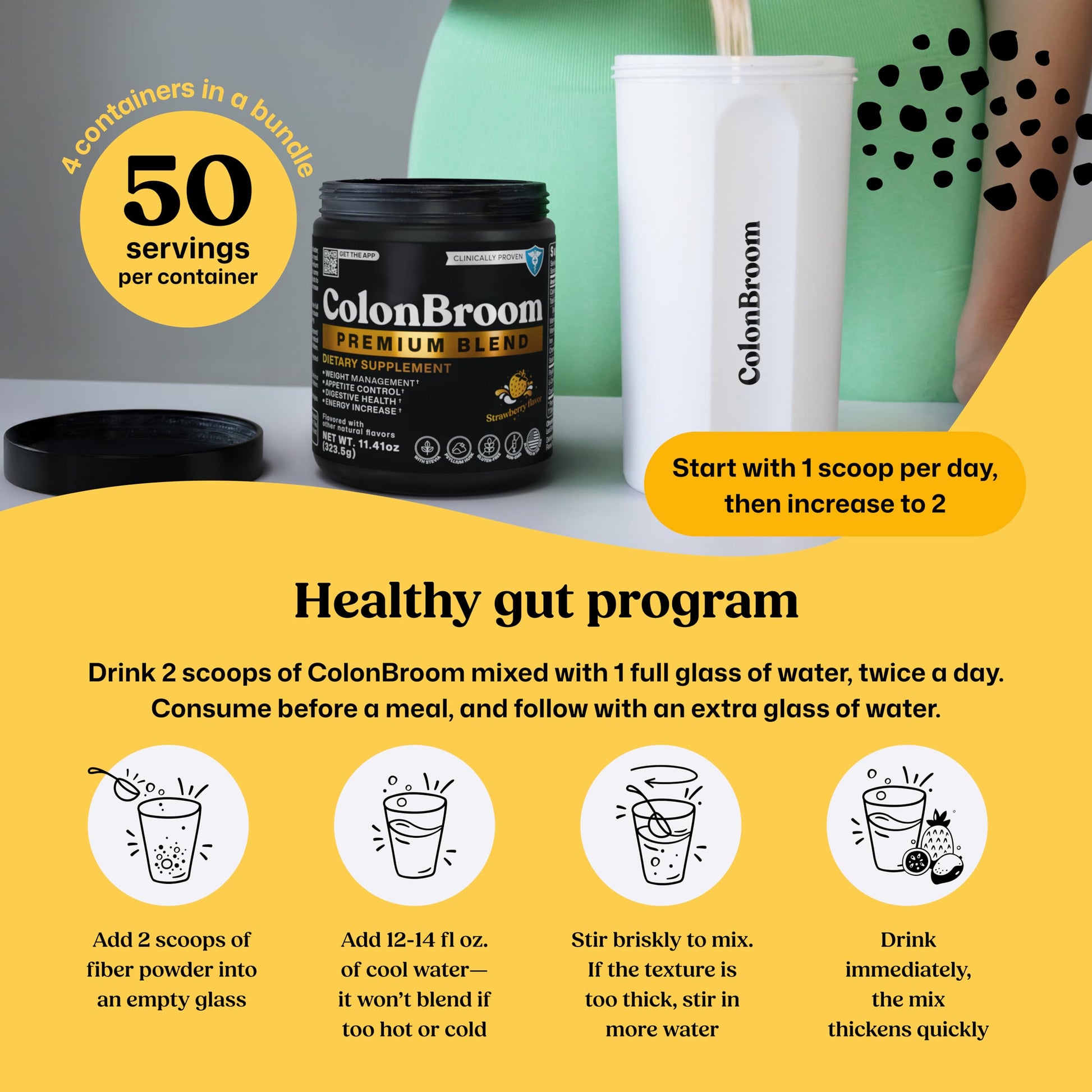 ColonBroom Premium Weight Management Supplement (Strawberry) - Colon Broom Psyllium Husk Fiber Powder Drink - Gluten Free, Non-GMO Colon Cleanse for Bloating Relief & Gut Health, 200 Servings ColonBroom Au supplements