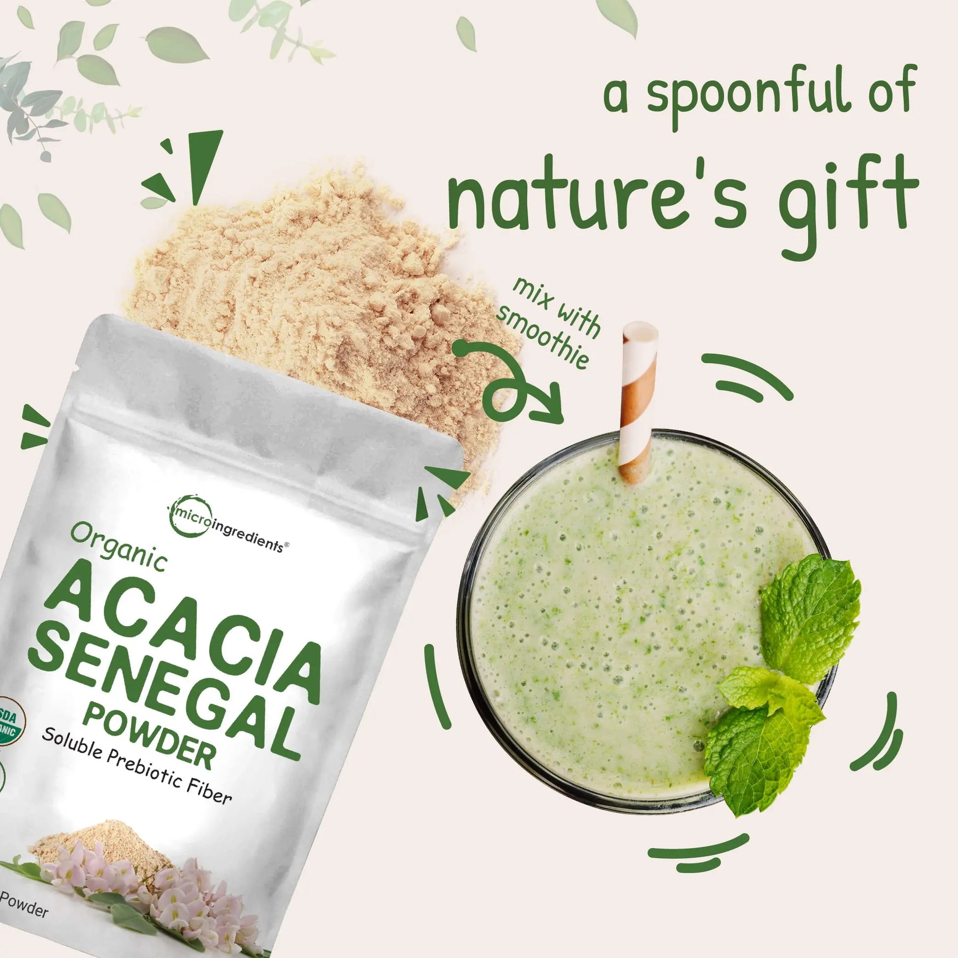 Micro Ingredients Organic Acacia Senegal Powder, 2 Pounds (32 Ounce), Instant Soluble Micro Ingredients Au supplements