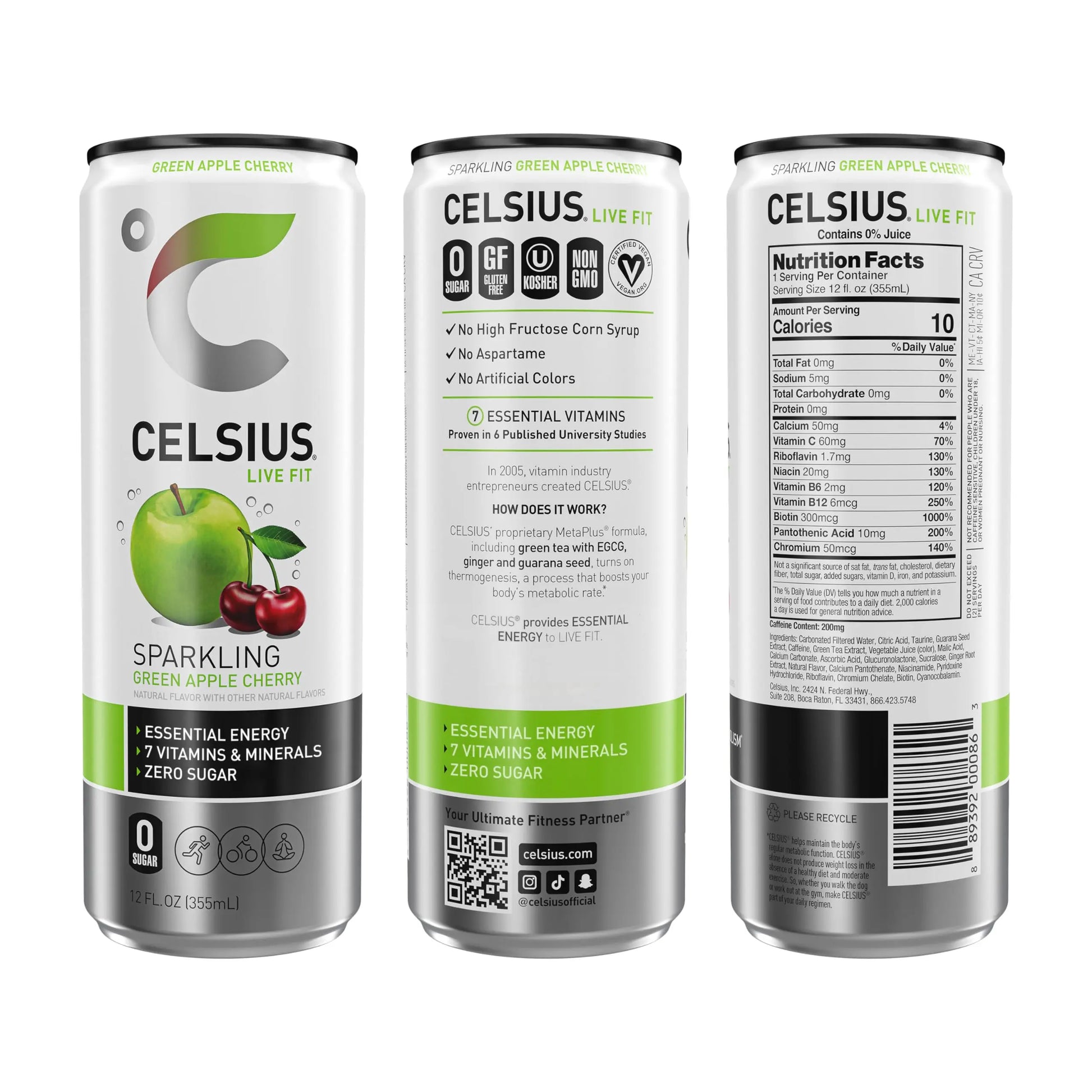 CELSIUS Sparkling Green Apple Cherry, Functional Essential Energy Drink, 12 Fl Oz CELSIUS Au supplements