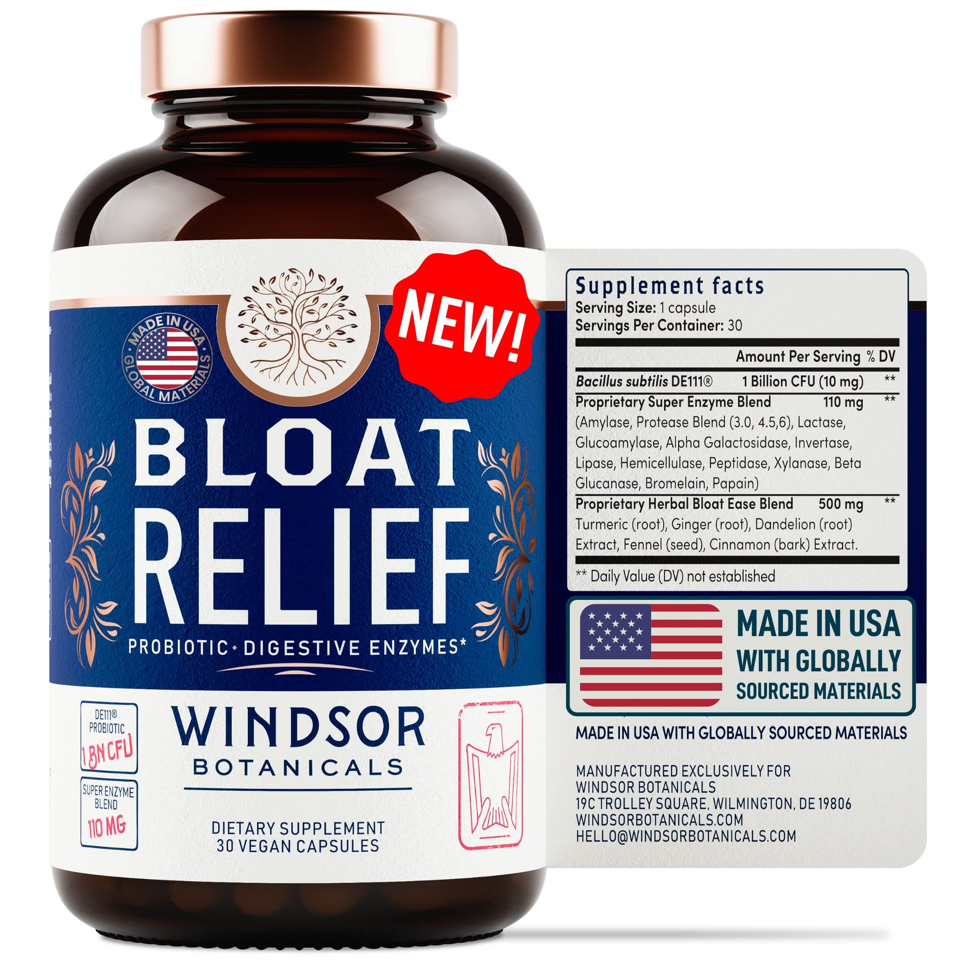 Bloat Relief Probiotic and Digestive Enzymes - Anti Bloating Turmeric, Fennel, Bromelain IBS Supplement - Detox Debloat Capsules Gas - Bloating Relief for Women and Men - 30 Gut Health Pills WINDSOR BOTANICALS Au supplements