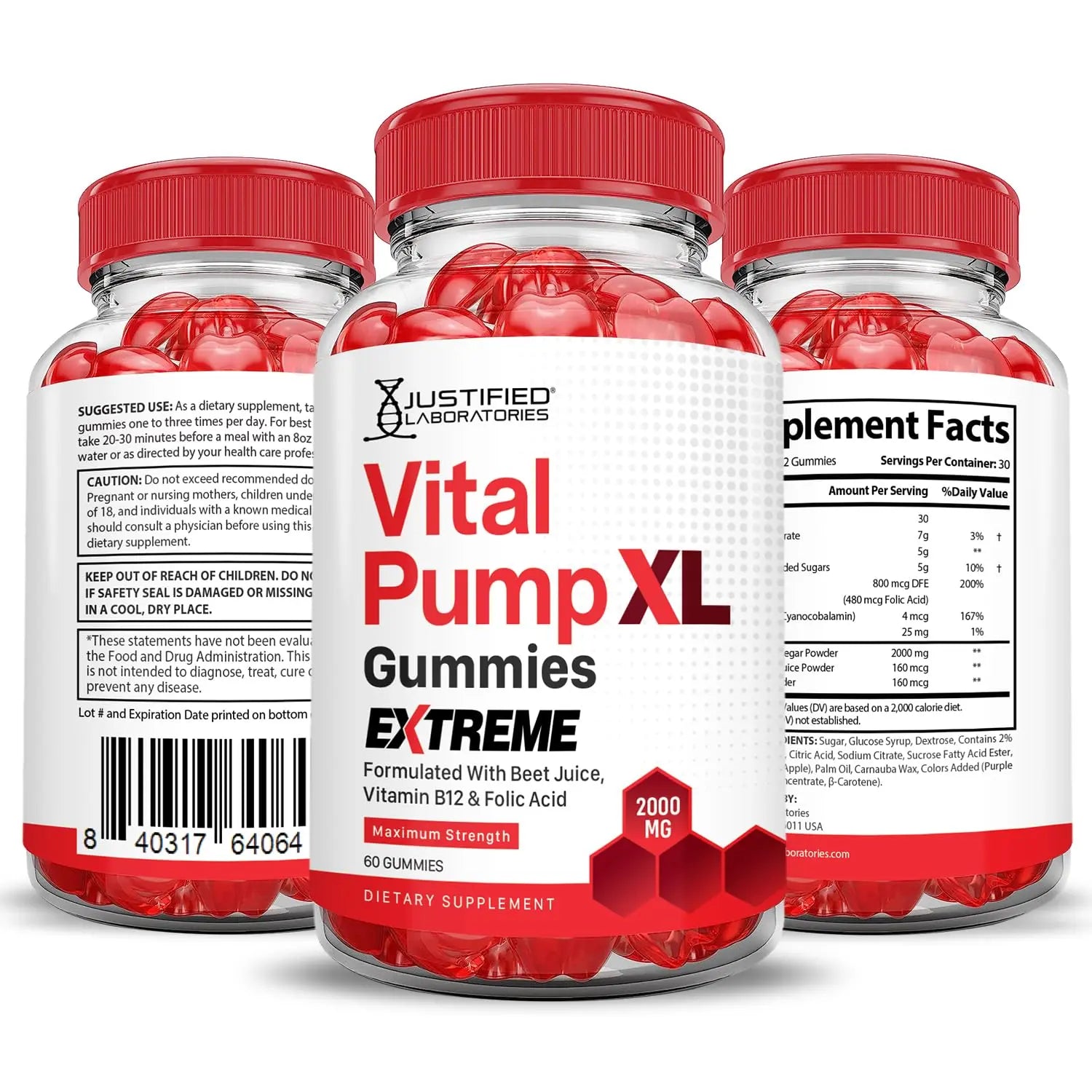 Justified Laboratories (5 Pack) Vital Pump XL Extreme 2000MG Performance Gummies Vital PumpXL Advanced Formula Formulated with Beet Juice ACV Pomegranate Powder B12 Vegan Non GMO 300 Gummys Justified Laboratories Au supplements