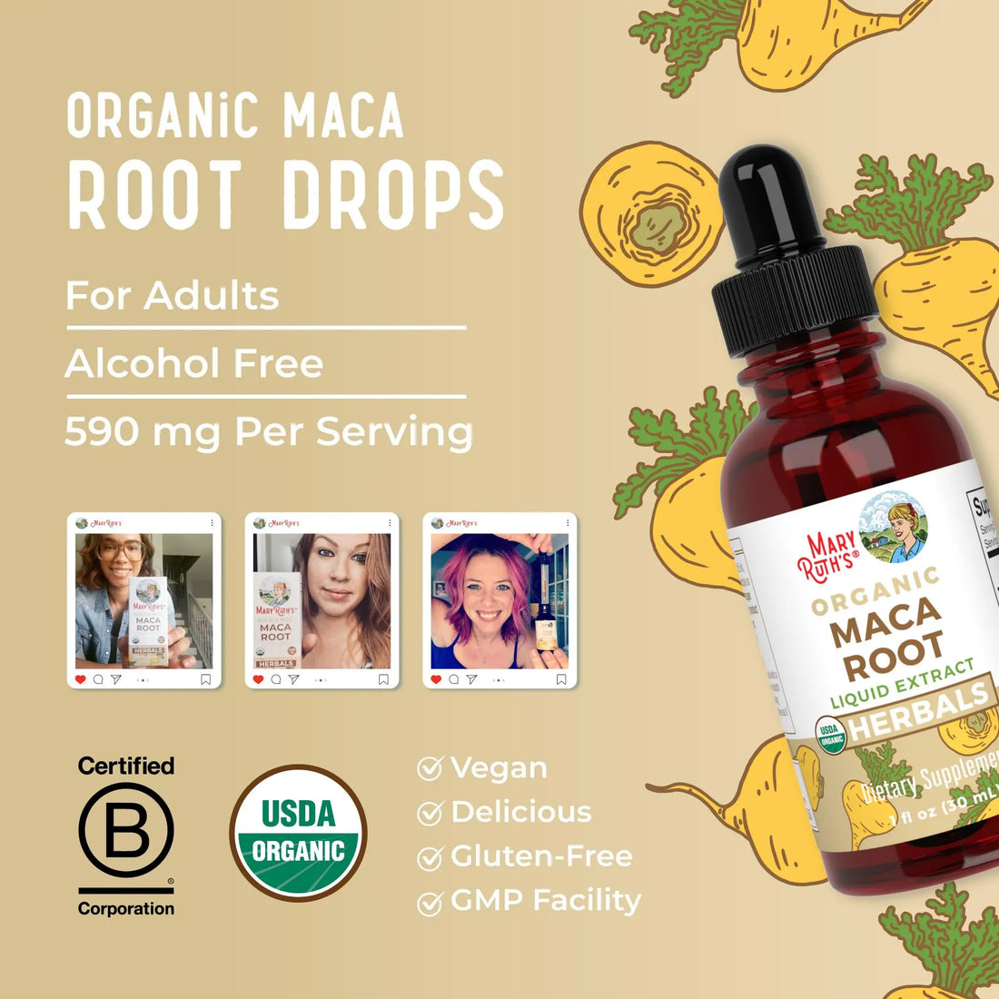 MaryRuth’s USDA Organic Maca Root Liquid Drops | Vegan | Non-GMO | Gluten Free | Alcohol Free | 1 Fl Oz MARYRUTH'S Au supplements