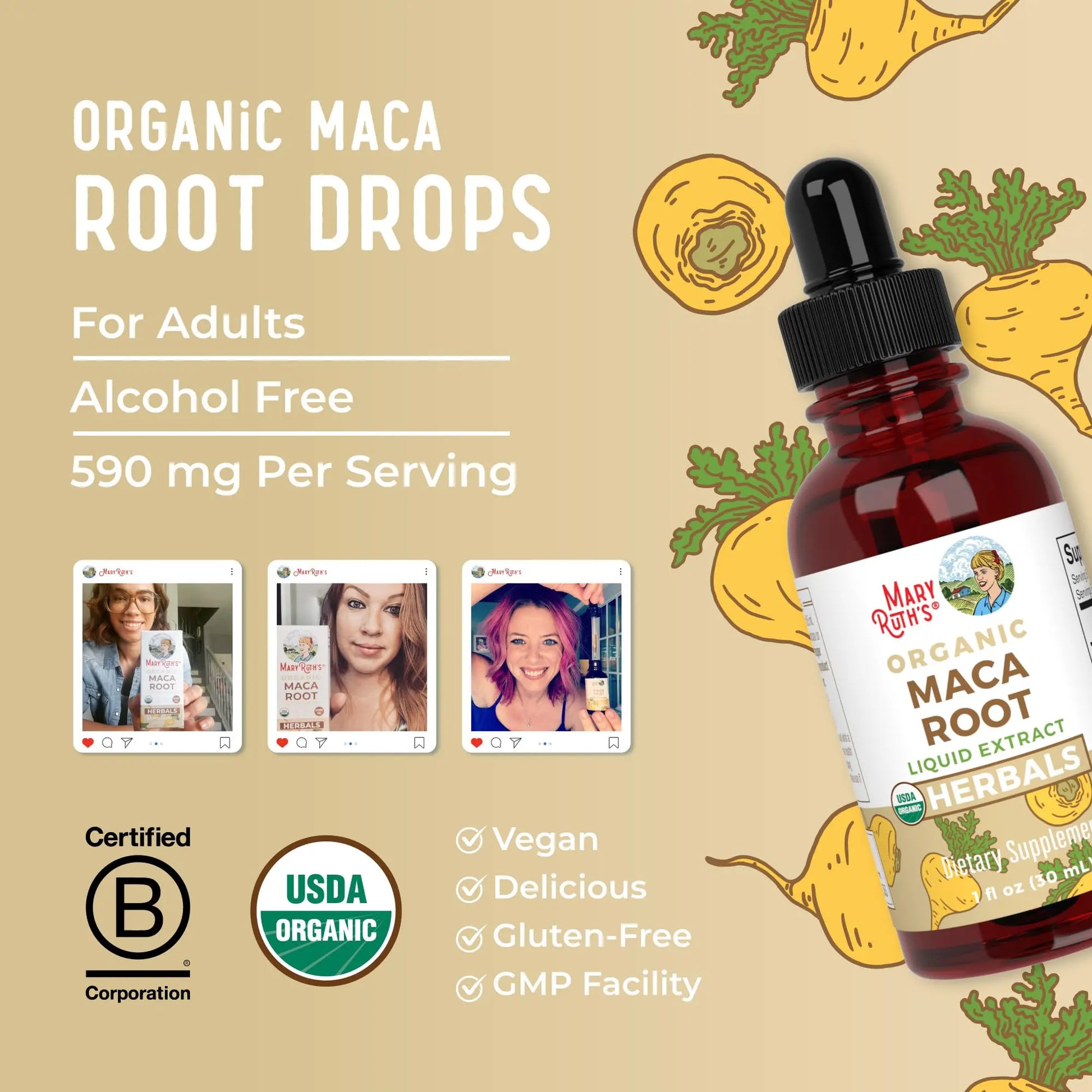 MaryRuth’s USDA Organic Maca Root Liquid Drops | Vegan | Non-GMO | Gluten Free | Alcohol Free | 1 Fl Oz MARYRUTH'S Au supplements