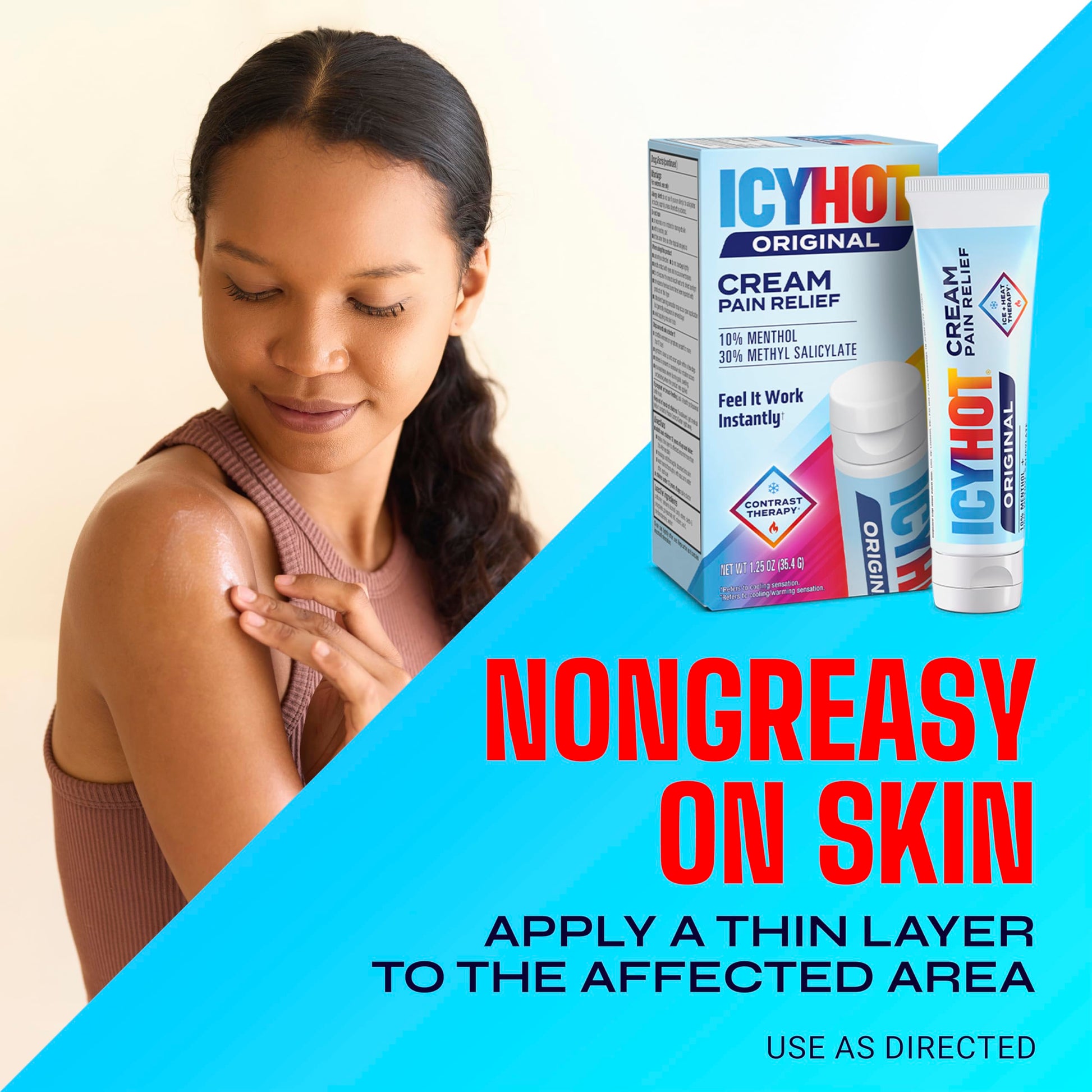 Icy Hot Original Pain Relief Cream, Fast-Acting Pain Relief with Menthol 10% and Methyl Salicylate 30%, Ice and Heat Contrast Therapy for Backaches, Joints, Muscle Strains and Arthritis, 1.25 oz Icy Hot Au supplements
