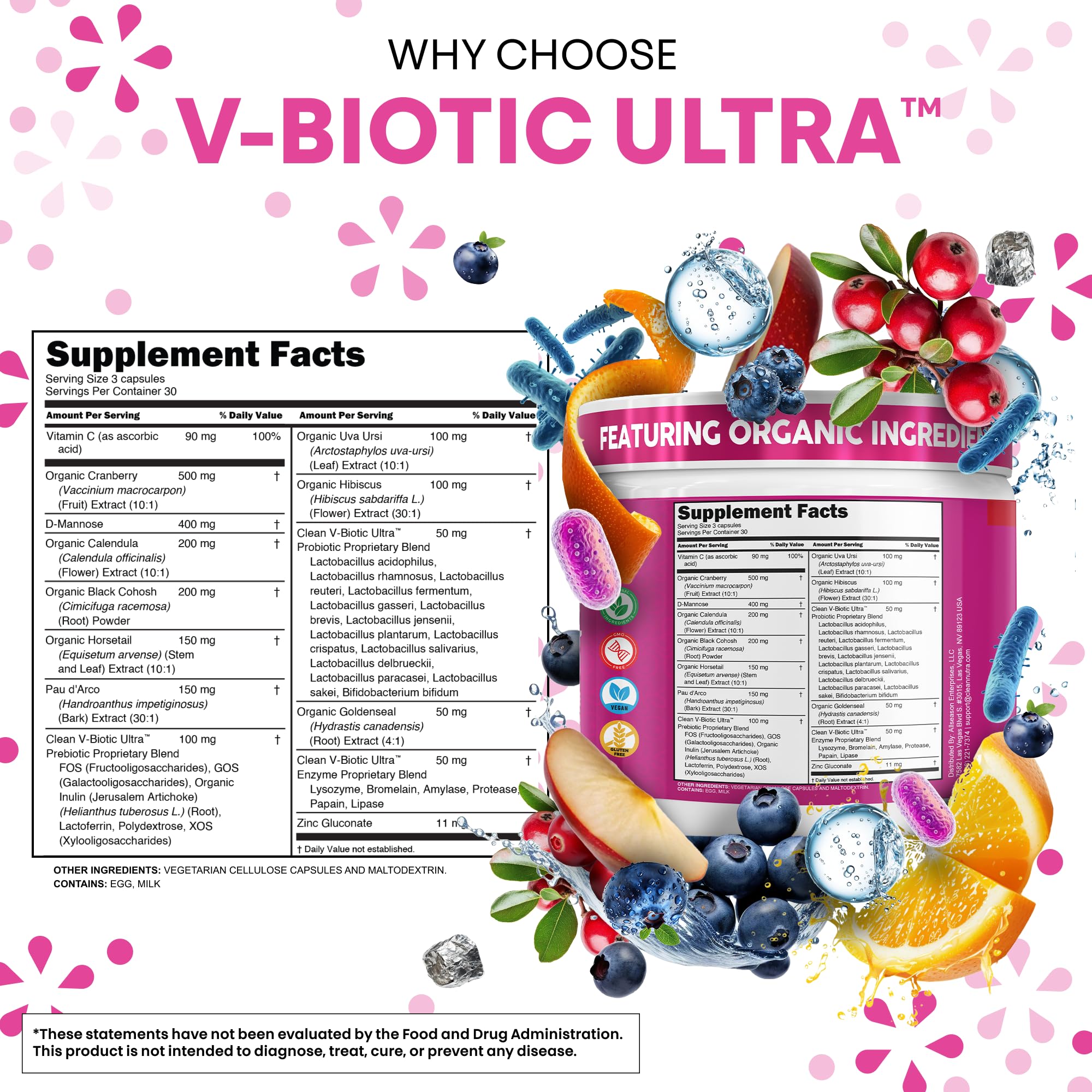 Clean Nutra Vaginal Probiotics for Women + Prebiotics Digestive Enzymes Bromelain Cranberry D Mannose Horsetail Black Cohosh Artichoke Hibiscus Flowers Probiotic for Digestive Health 90 Vegan Capsules Clean Nutraceuticals Au supplements