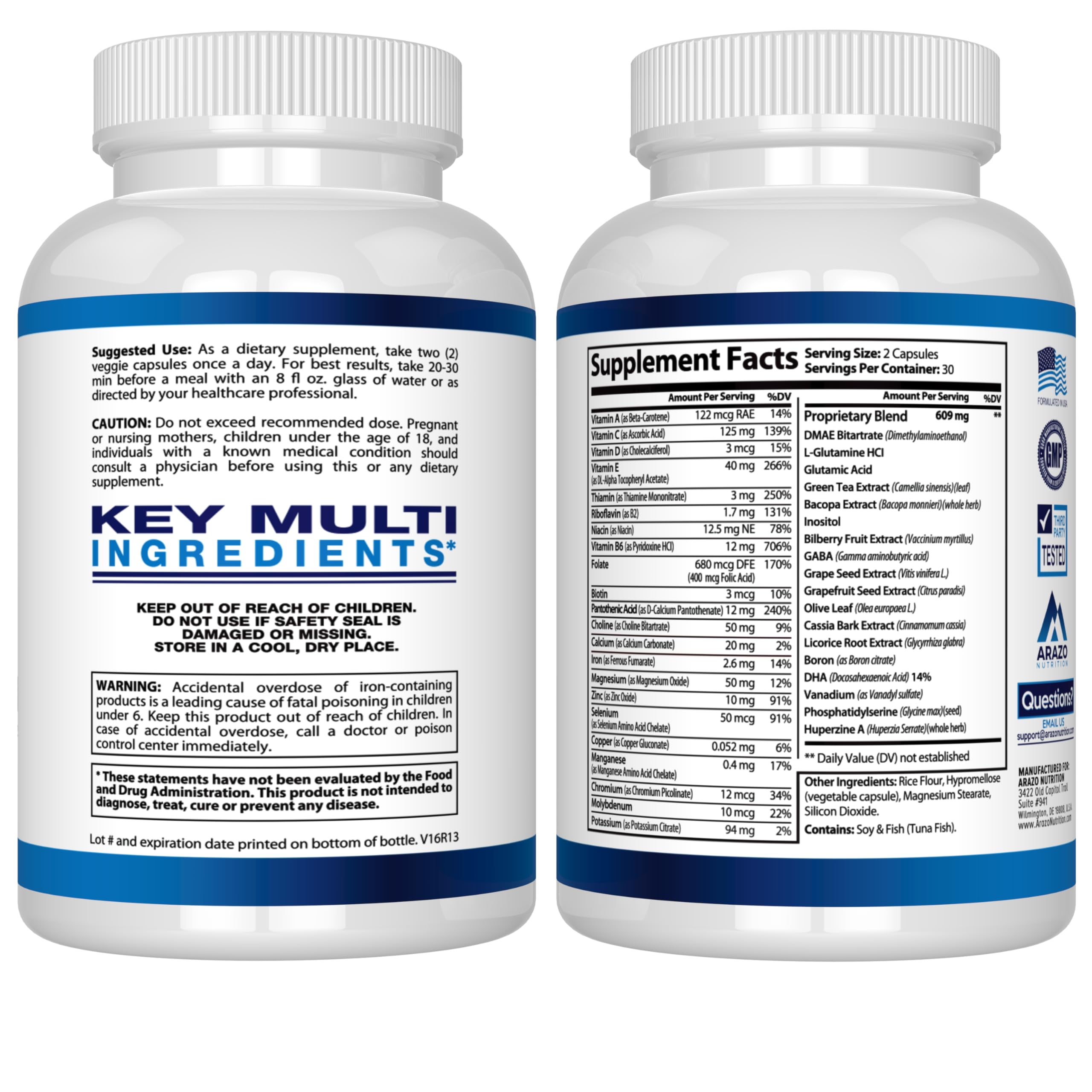 Arazo Nutrition Premium Brain Function Supplement – Memory, Focus, Clarity – Nootropic Booster with DMAE, Bacopa Monnieri, L-Glutamine, Multi Vitamins, Multi Minerals Arazo Nutrition Au supplements