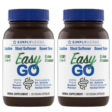 Simply Herbs Easy Go Bowel Mover - Adult Cleansing Supplement for Colon Health Support - Bowel Movement Aid - Stool Softener - Daily-Use Laxative - Plant-Based Ingredients - Vegan - 100 Count (2 Pack) Dr. Schulze's Au supplements