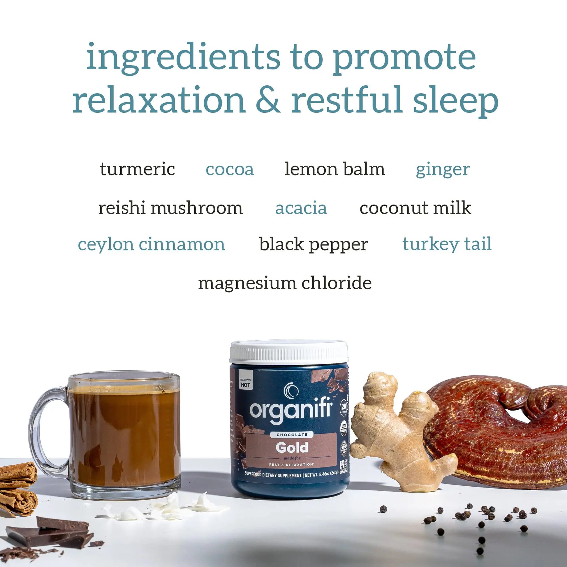 Organifi - Gold Chocolate - Superfood Supplement Powder - 20 Day Supply - Supports Rest Organifi Au supplements