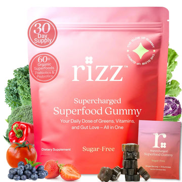 Rizz Sugar-Free Green Gummies - 60+ Superfoods 6g Fiber - Prebiotic and Probiotic Gummies - Vegan Multivitamins for Women & Men Rizz Au supplements