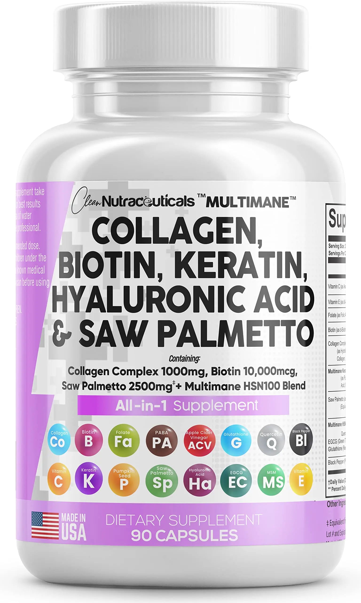 Collagen Pills 1000mg Biotin 10000mcg Keratin Saw Palmetto 2500mg 90 Ct Clean Nutraceuticals Au supplements