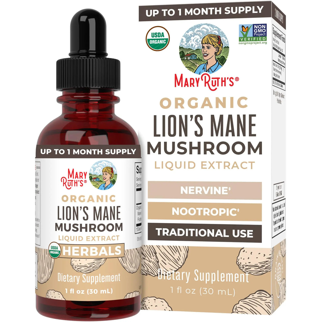 MaryRuth Organics Lions Mane Mushroom Supplement, Up to 1 Month Supply, Nootropic USDA Organic Lions Mane Extract Nervine Herbal Liquid Drops, Brain Health Non-GMO MARYRUTH'S Au supplements