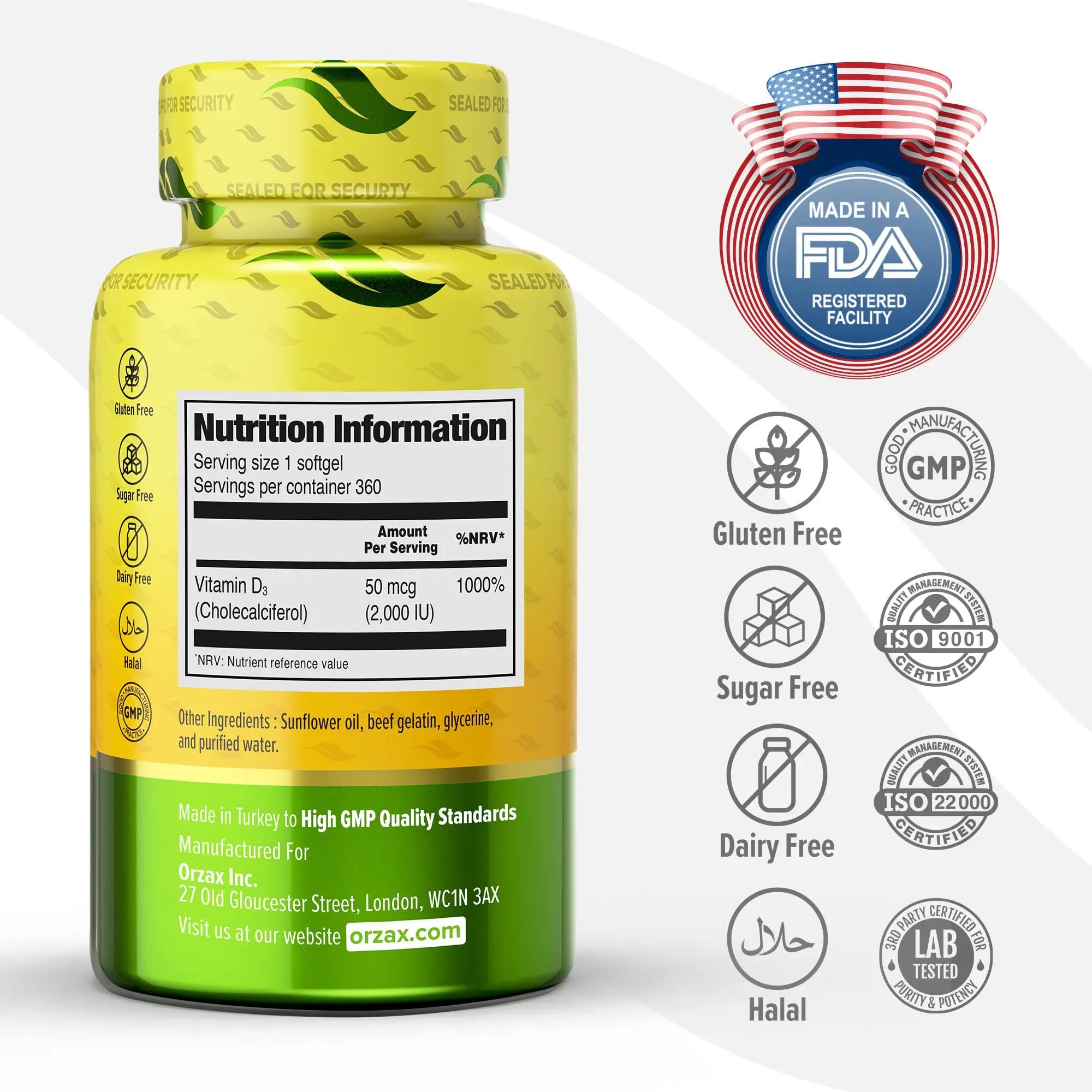 ORZAX Vitamin D3 2000 iu (50 mcg) - 1 Year Supply for Strong Muscle Function ORZAX Au supplements
