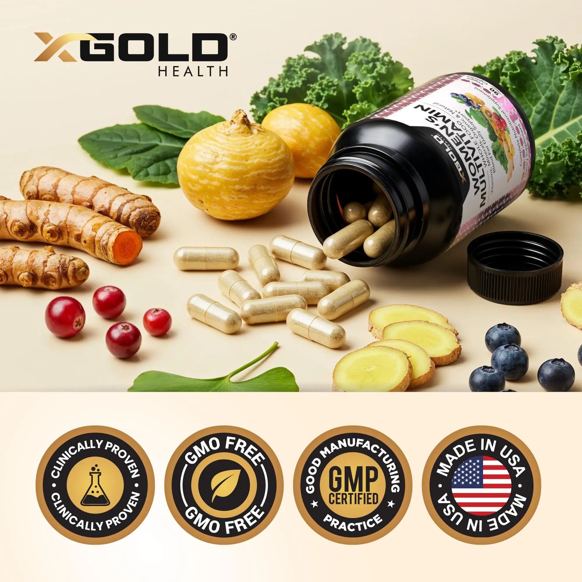 Vegan Women's Daily Multivitamin 50 Plus with Organic WholeFood Based Natural Ingredients, Ginger, Maca, Multi-Vitamin B Complex & More X Gold Health Au supplements