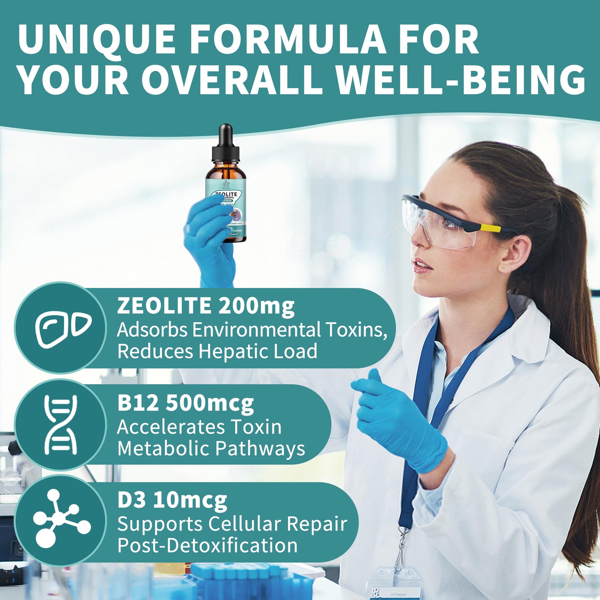 Zeolite Drops for Women,Adults and Kids- Clinoptilolite Zeolite Liquid Drops with Vitamin B12 & D3 - Heavy Metal Support, Immune Health, Natural Metabolism, Energy & Clear Skin - 30 Day Vegan Supply Herbance Au supplements