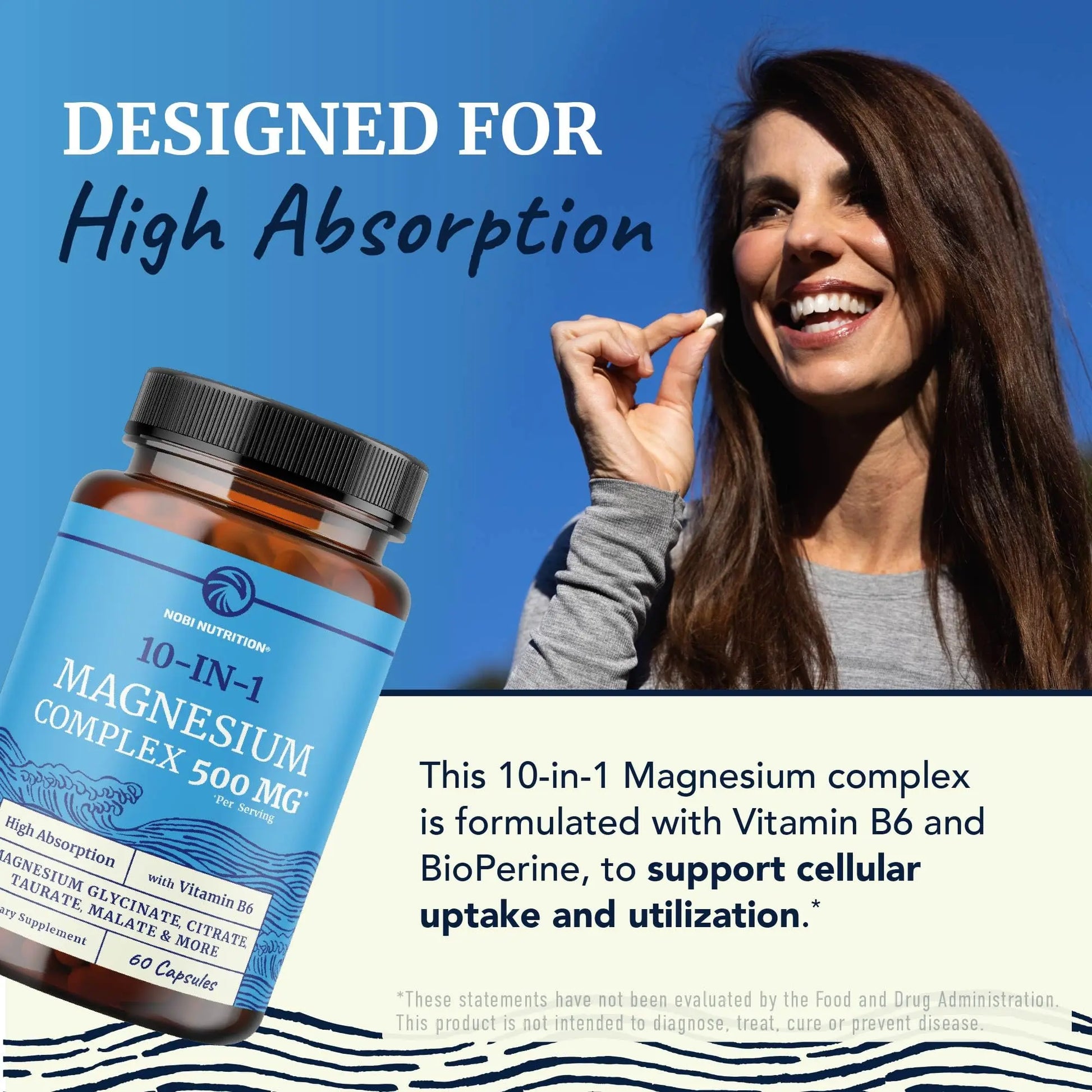 10 in 1 Magnesium Complex Supplement 500MG | Magnesium Citrate, Mag Glycinate, Malate & More | High Absorption Mag Complex with Vitamin B6 | Bone, Muscle & Heart Health Support | Non-GMO | 60 Ct. Nobi Nutrition Au supplements