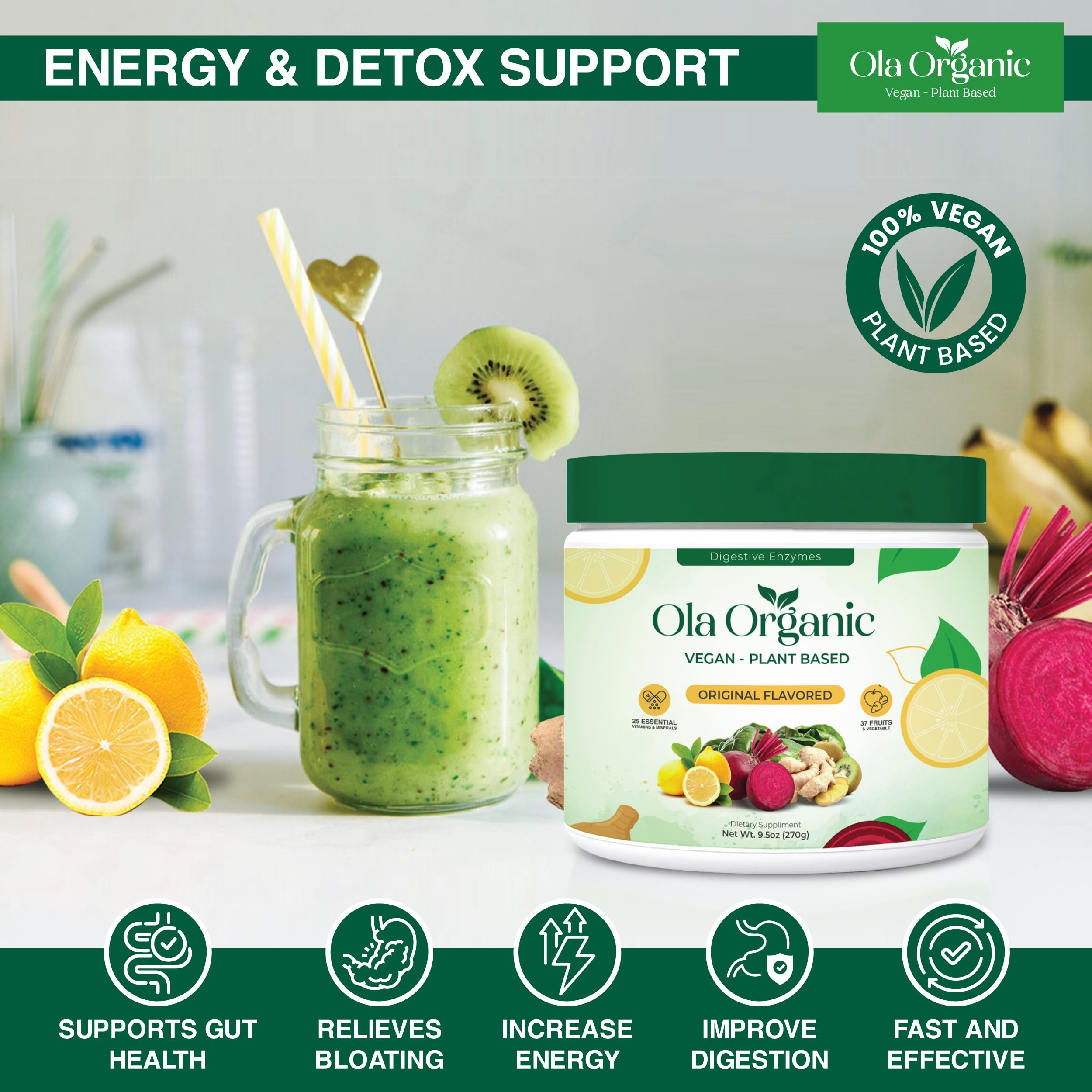 Ola Organic Greens Superfood Powder – Blend of 11 Cruciferous Vegetables with Phytonutrients – Supports Energy, & Immune Health Support – Non-GMO Vegetable Supplement (270g Jar) Ola Organic Au supplements