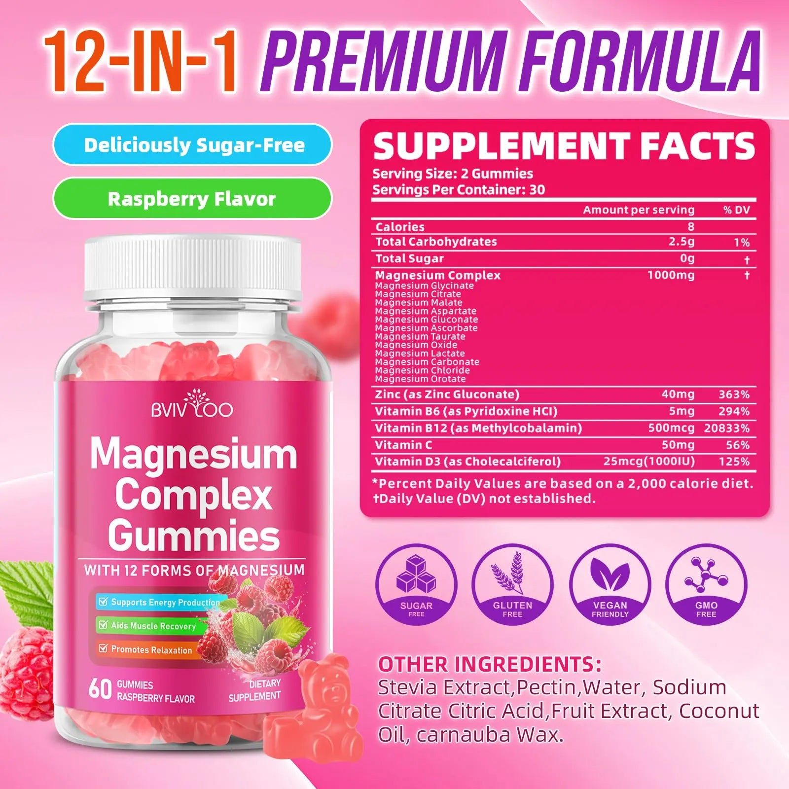 2 Pack Magnesium Complex Gummies – with 12 Forms of Magnesium Plus Vitamins B6, B12 & C. Vegan Strawberry Gummies to Support Mood, for Adults, 120 Count BVIVLOO Au supplements