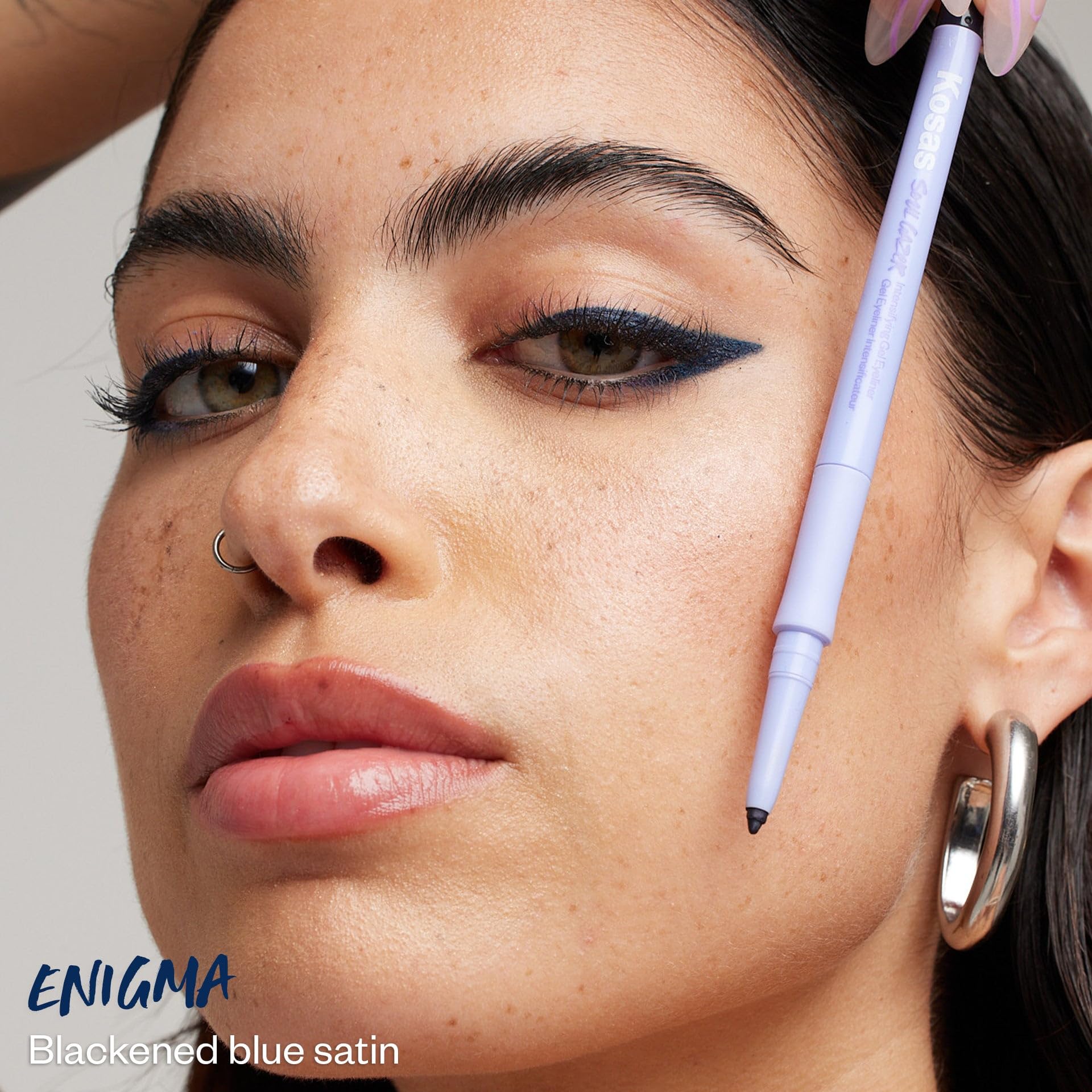 Kosas Soulgazer Gel Eyeliner (Enigma) - Waterproof, Smudge-Proof Pen with Hyaluronic Acid - Retractable Eyeliner Pencil with Sharpener & Smudger, Long-Lasting - Blackened Blue Satin Kosas Au supplements