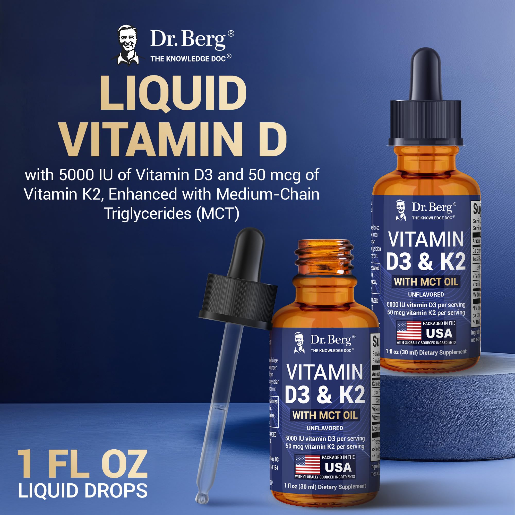 Dr. Berg Maximum Strength Vitamin D3 K2 Liquid Drops with MCT Oil – 5,000 IU Liquid Vitamin D3 with K2 – Supports Strong Bones, Heart, Energy, Immunity, and Overall Vitality* - Unflavored 1 Fl Oz Dr. Berg Nutritionals Au supplements