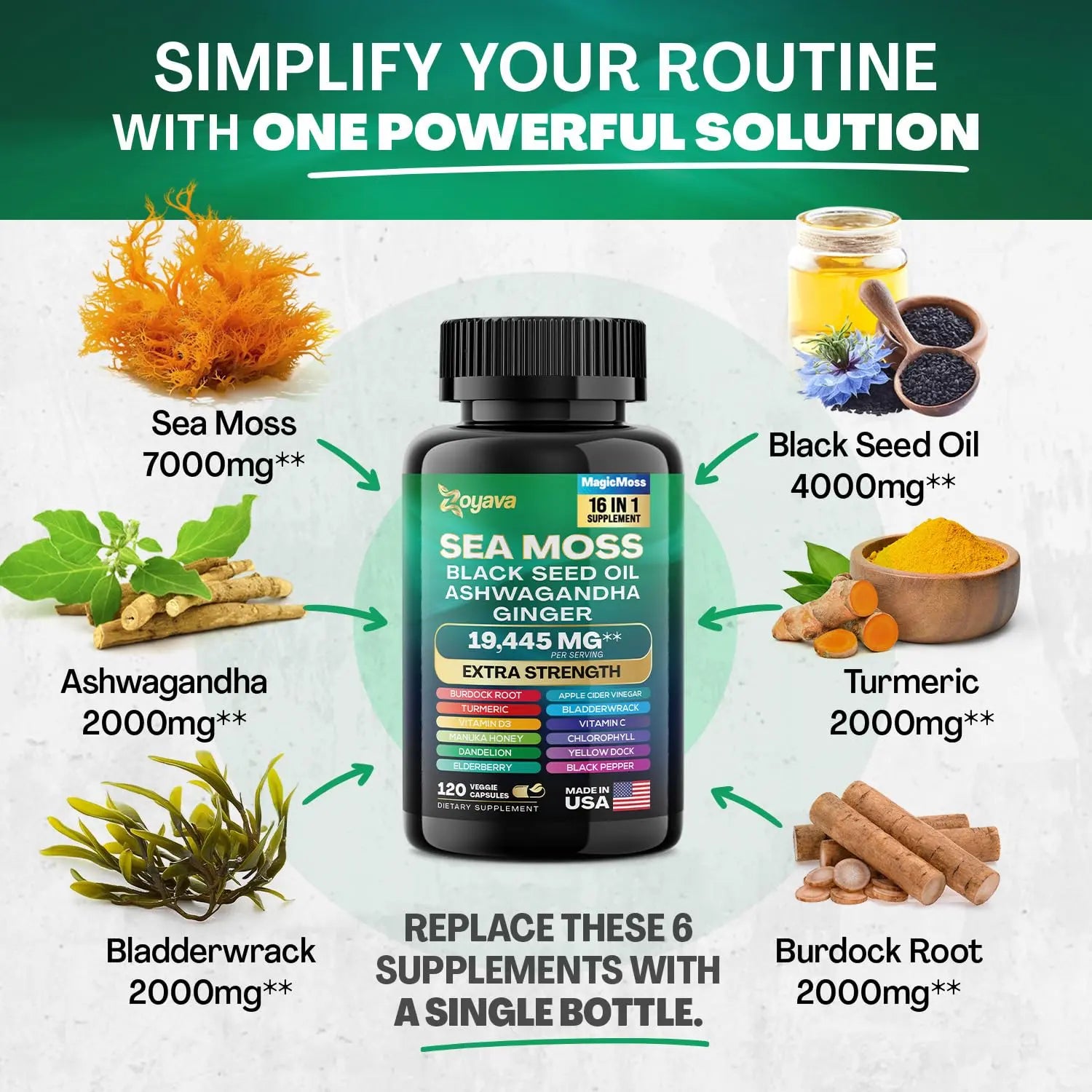Zoyava Sea Moss 7000mg Black Seed Oil 4000mg Ashwagandha 2000mg Turmeric Zoyava Au supplements