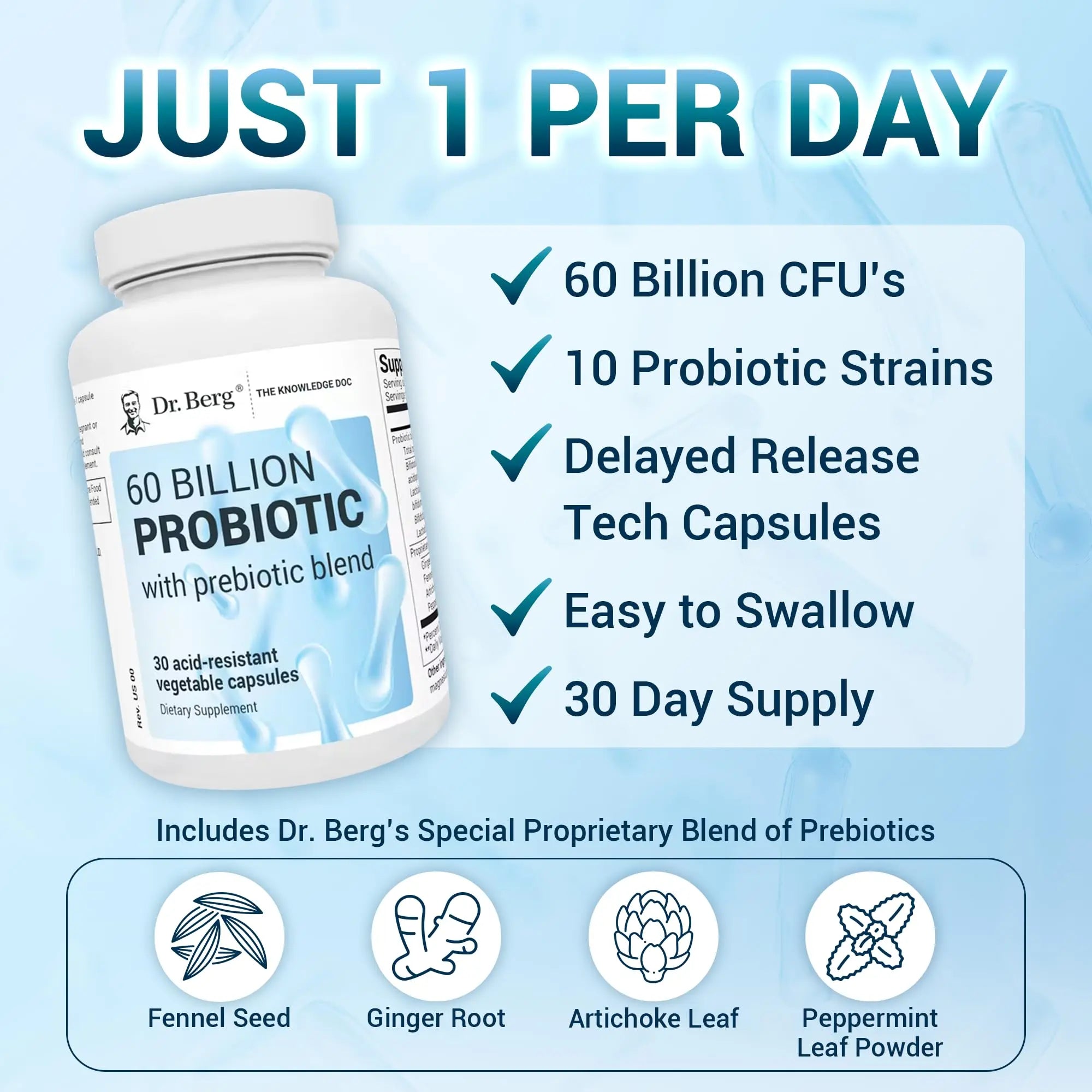 Dr. Berg 60 Billion Probiotic Supplement - Probiotics for Men & Women - Pre and Probiotics Dr. Berg Nutritionals Au supplements
