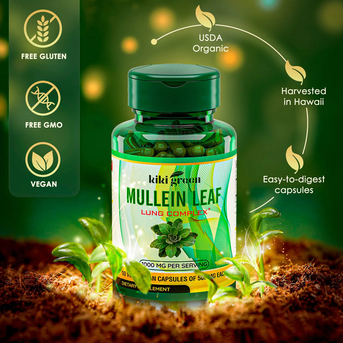 KIKI Green Mullein Leaf Extract Capsules - Herbal Respiratory Supplement - for Lung Cleans KIKI Green Au supplements