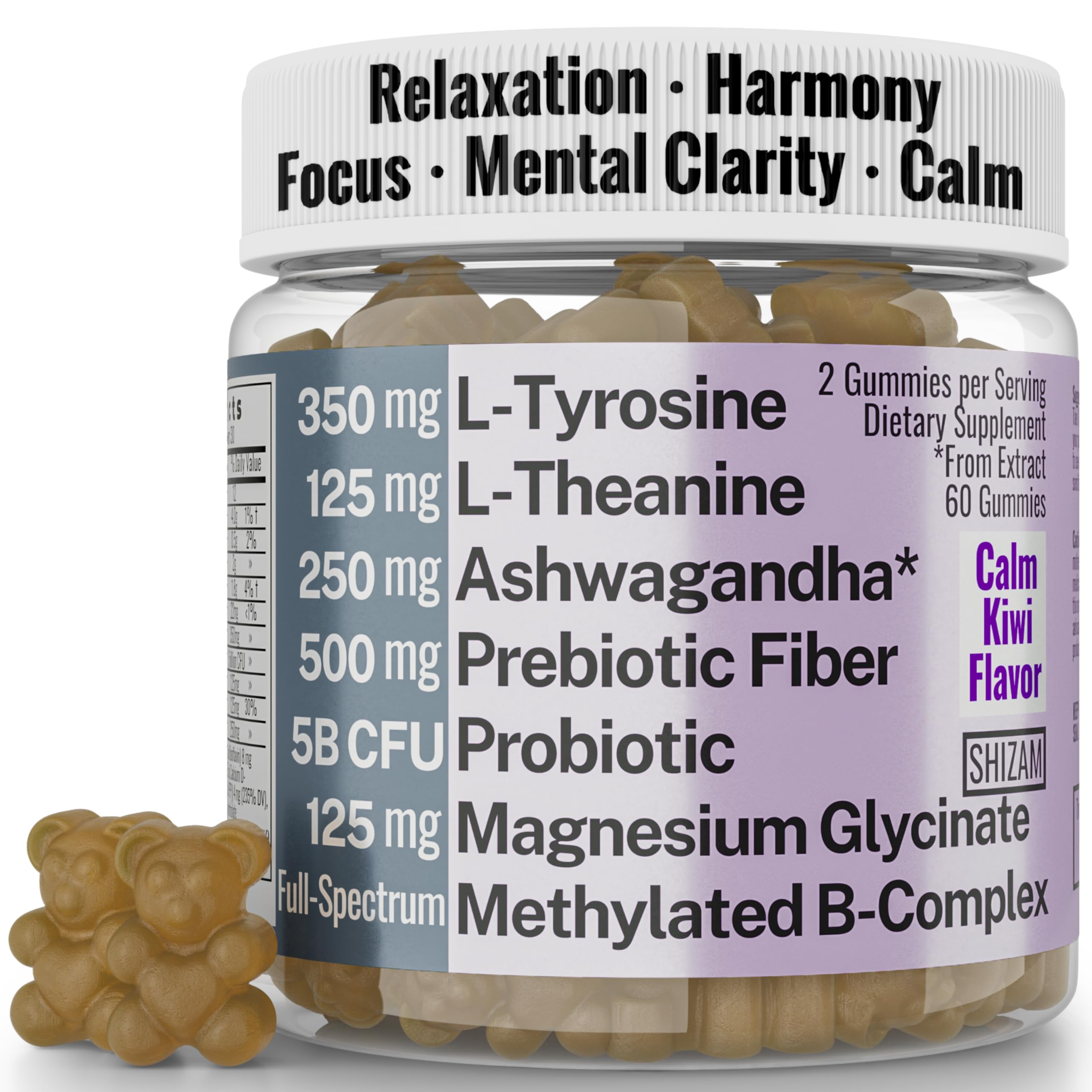 L-Tyrosine L-Theanine Methylated Vitamin B Complex Magnesium Glycinate Probiotic Fiber for Kids Adults Men Women w. Chicory Root Inulin 5-MTHF B12 P5P B6 B9 B5 B3 Powder Capsule Pill Supplement Alt SHIZAM Au supplements