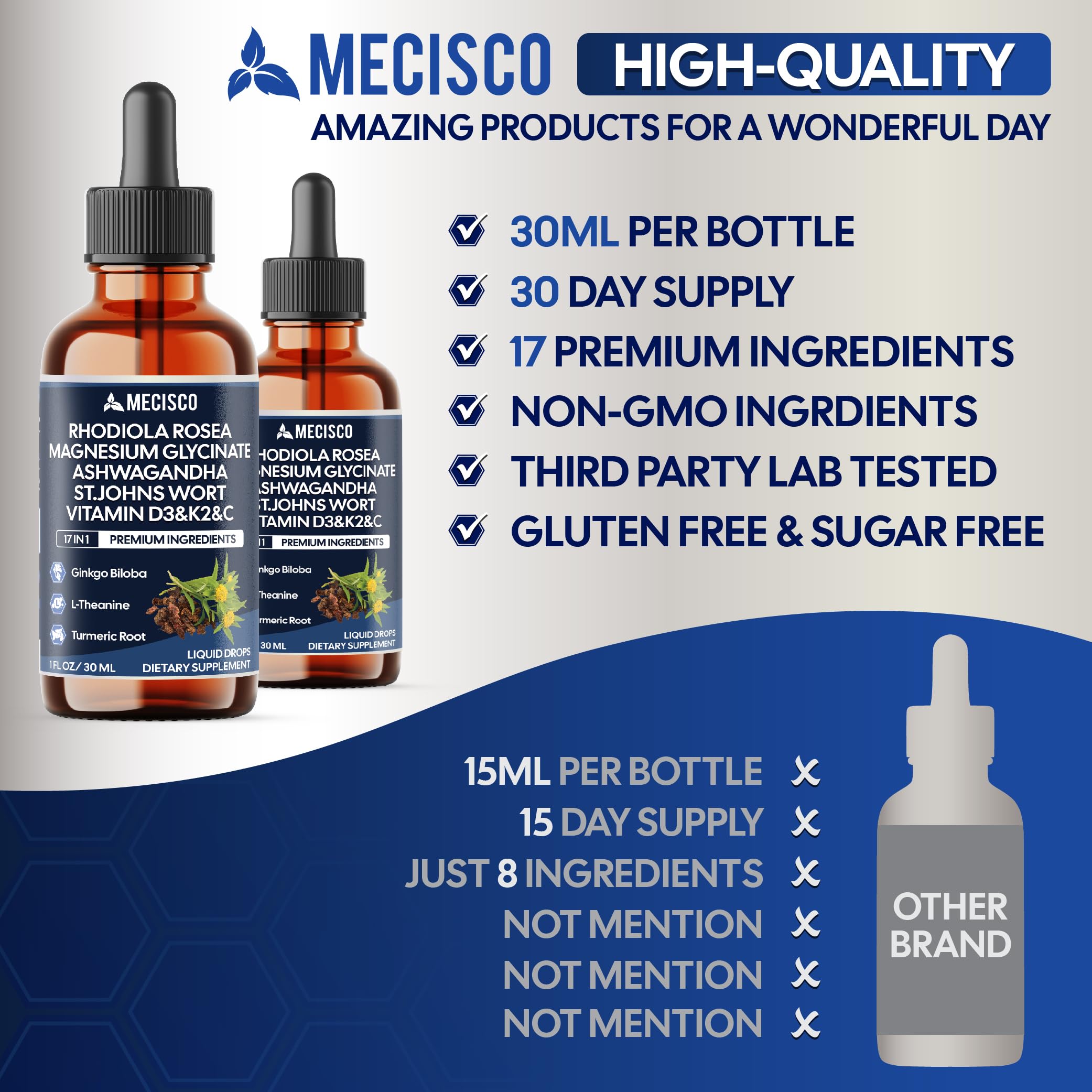 17in1 Rhodiola Rosea Liquid Drops with blend Ashwagandha Magnesium, L-Theanine. Ultra Strength Rhodiola Cortisol Supplement, Rhodiola Root for Support Relaxation, Mood, Energy - 1 FL Oz - 60 Day Mecisco Au supplements