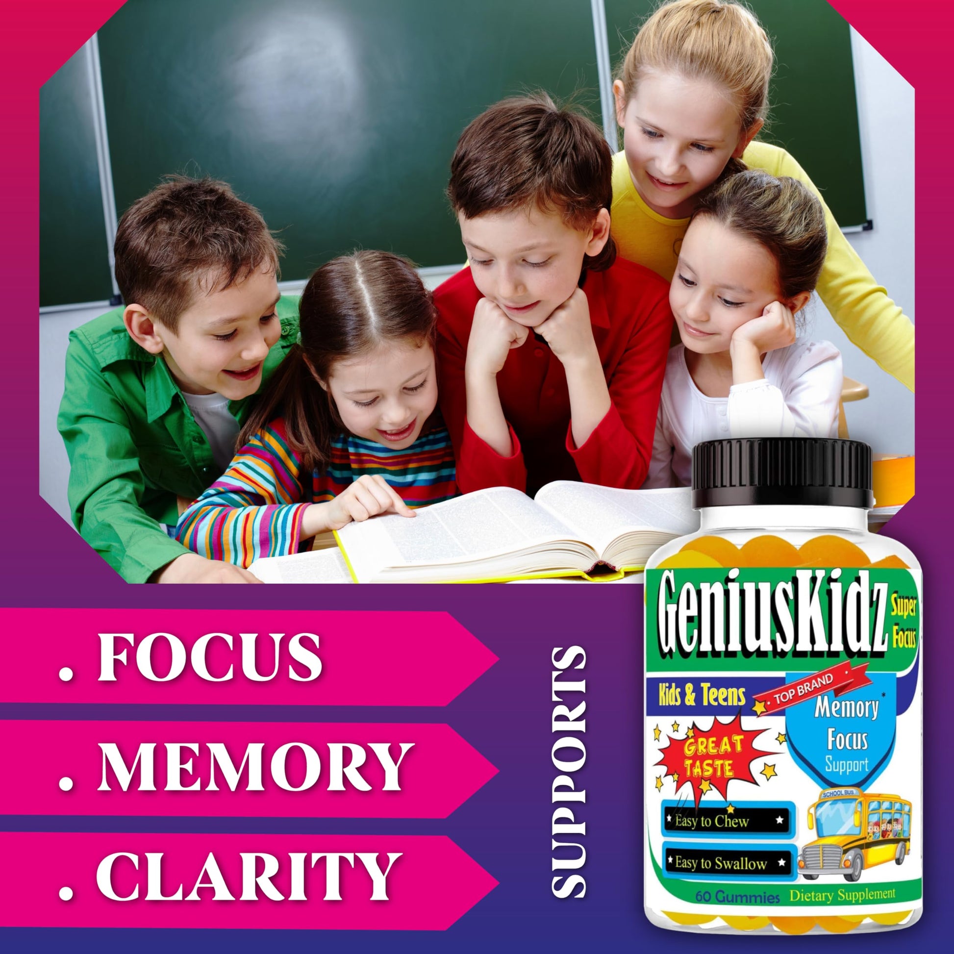 Celebrity Lifestyle Product Brain Support Focus Supplement for Kid and Teens Omega 3 Gummy Vitamin Memory and Attention, Brain Booster, Kid Focus Attention Supplement(1 Bottle) DHA 60ct Celebrity LifeStyle Product Au supplements
