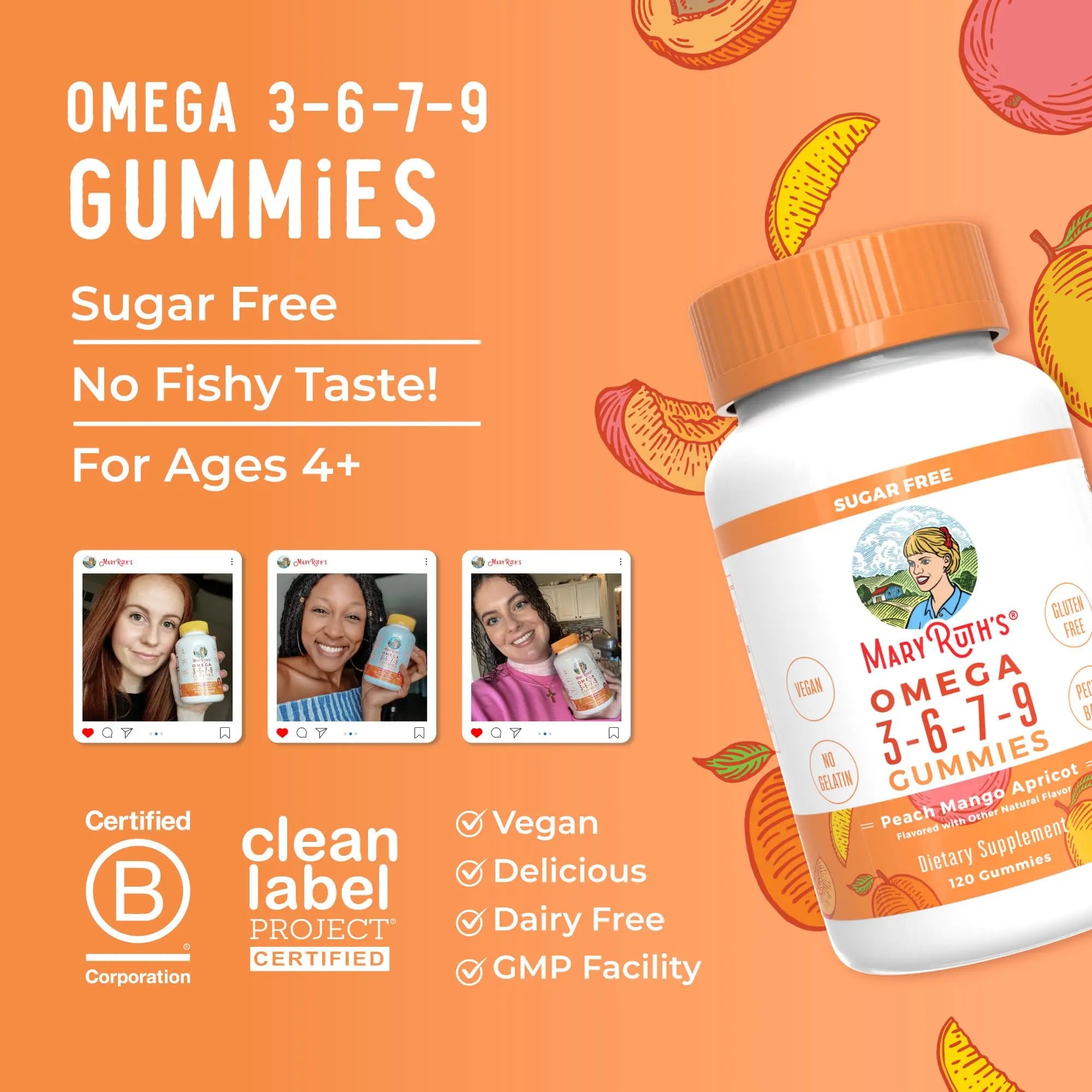 MaryRuth Organics Vegan Omega 3 6 7 9 Gummies | Up to 4 Month Supply | Omega 3 Supplement with Flaxseed Oil | Omega 3 Gummies MARYRUTH'S Au supplements