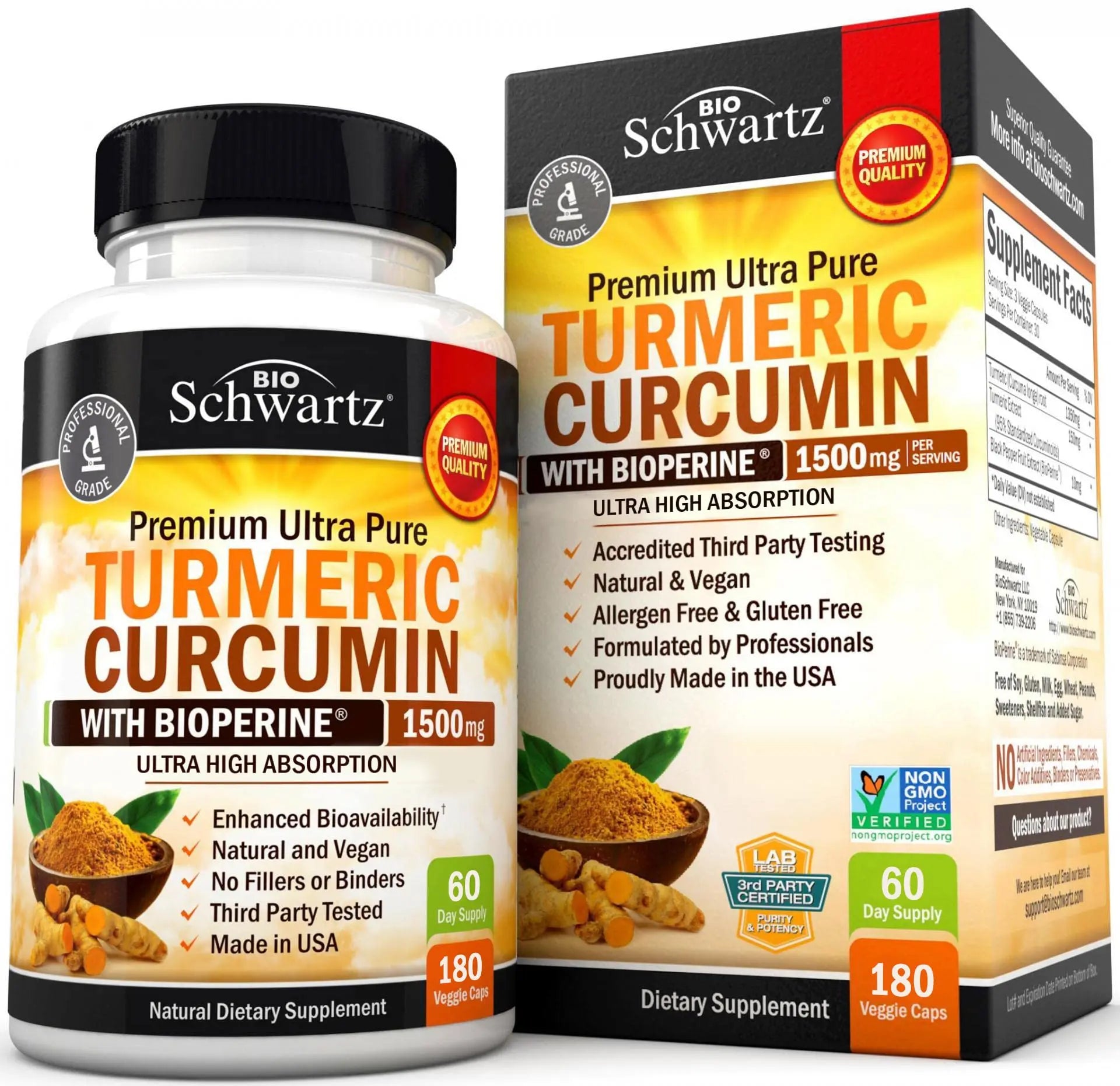 Turmeric Curcumin with Black Pepper Extract 1500mg - High Absorption BioSchwartz Au supplements