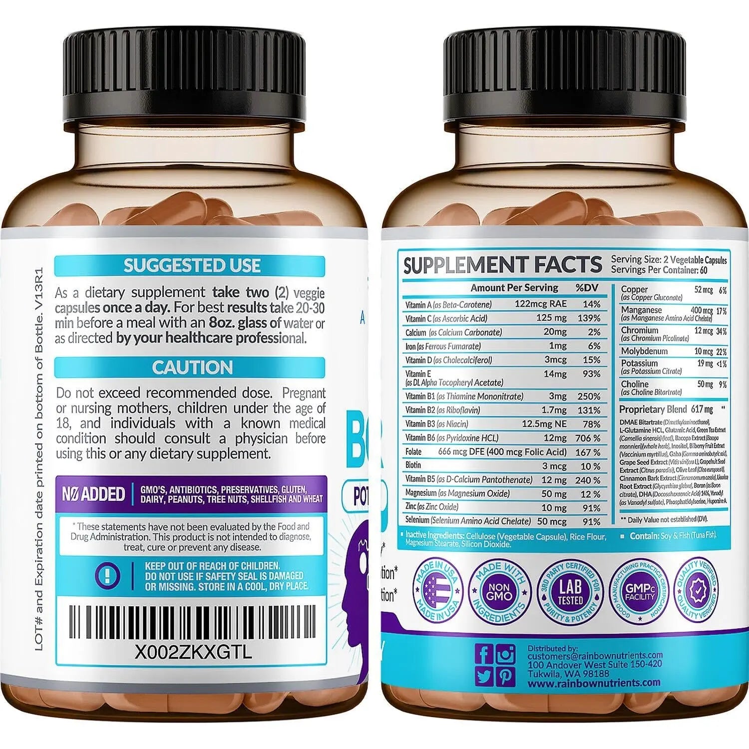 40-in-1 Brain Booster Supplements for Memory, Focus, Clarity, Energy, Performance Rainbow Nutrients, LLC Au supplements