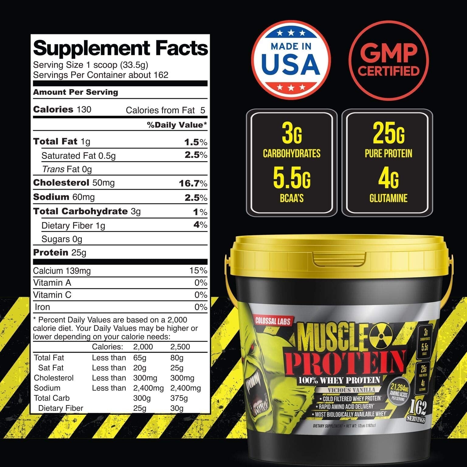Colossal Labs Whey Protein Blend [12 Pounds/Pack of 1]–Vicious Vanilla, Cold Filtered COLOSSAL LABS Au supplements