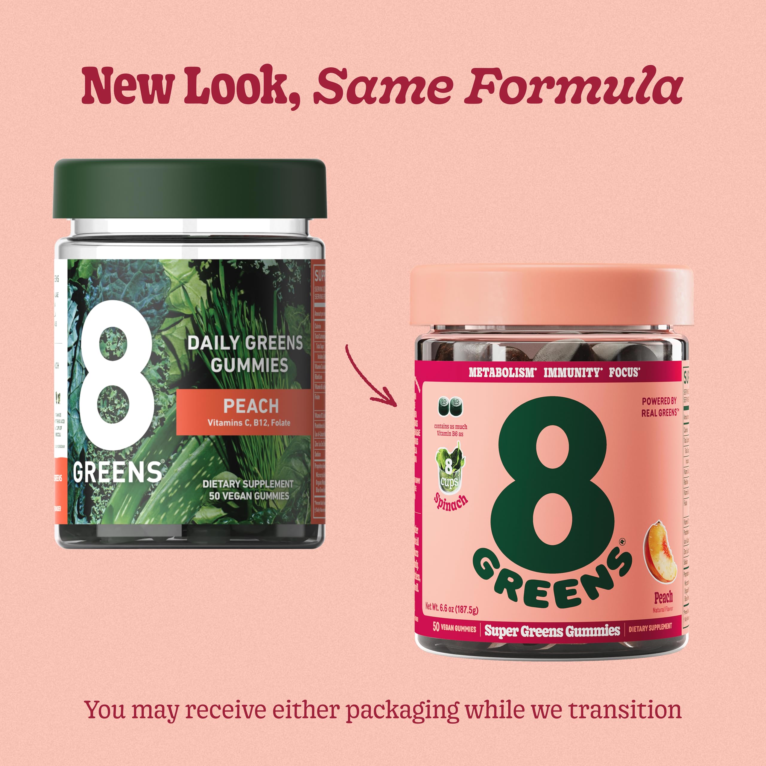 8Greens Supergreens Gummies | Super Greens Powder Superfood Gummy for Metabolism, Immunity & Focus, Digestive Health Enzymes, Organic: Chlorella, Spirulina, Aloe Vera, Peach Flavor, 200 Count 8Greens Au supplements