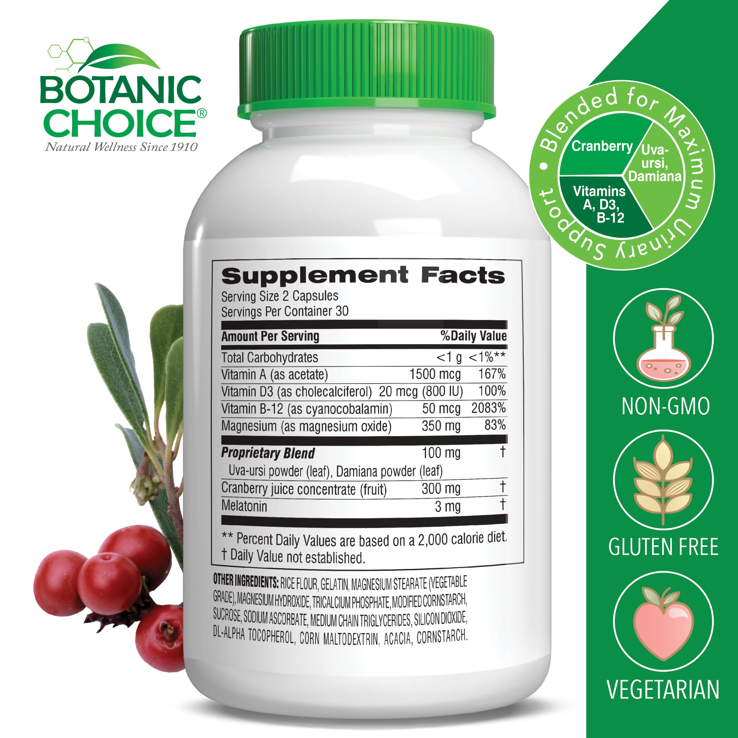 Botanic Choice Pro-Advanced Urinary Formula-Blend for Urinary Tract Health Support - Magnesium Cranberry Uva Ursi Damiana - 60 Capsules Botanic Choice Au supplements