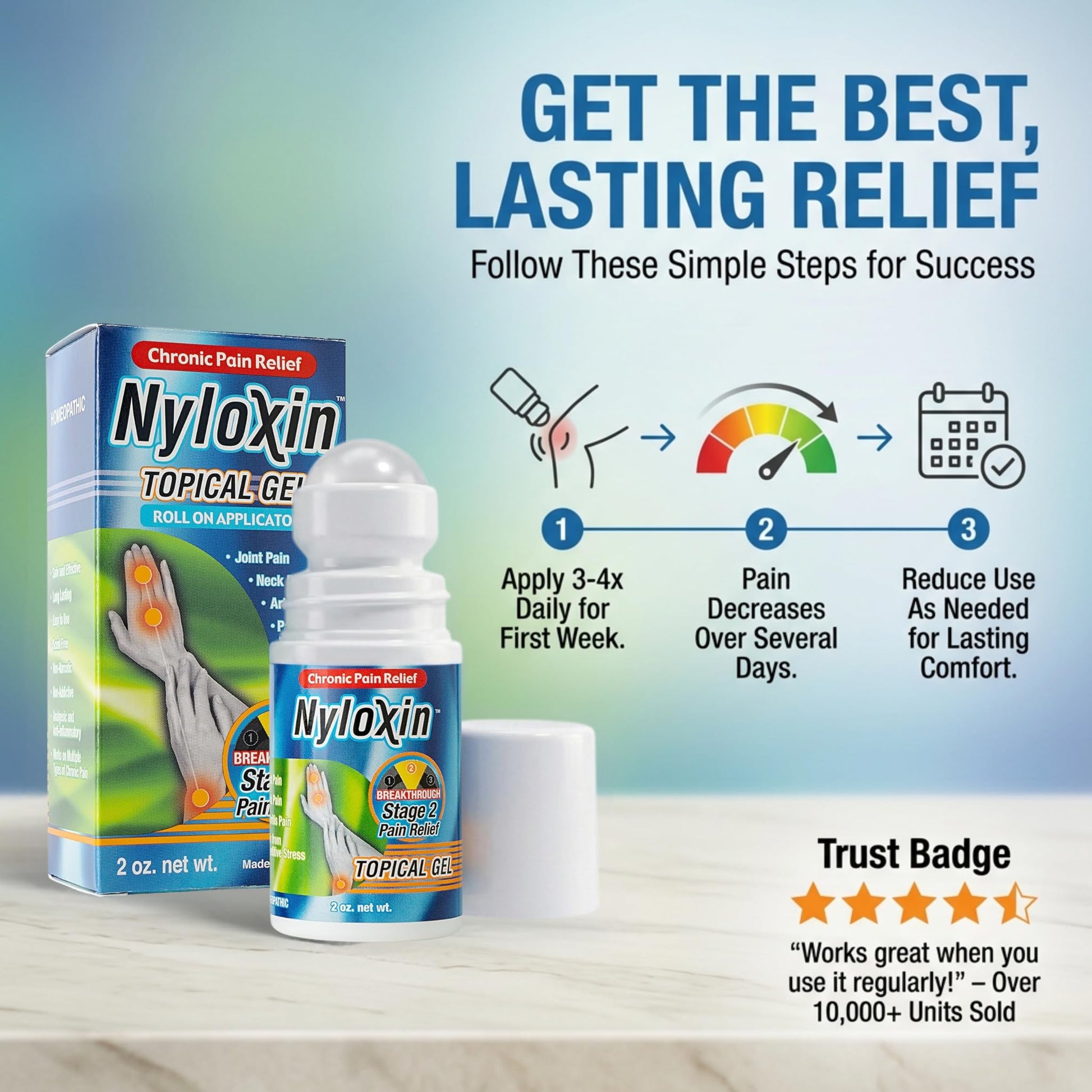 Nyloxin Roll-On Arthritis Pain Relief Gel, Back Pain Relief, Neuropathy Pain Relief, Nerve Pain Relief, Knee Pain Relief, Foot Pain Relief, Muscle Pain Relief, Shoulder Pain, Joint Pain (2 oz) Nyloxin Au supplements