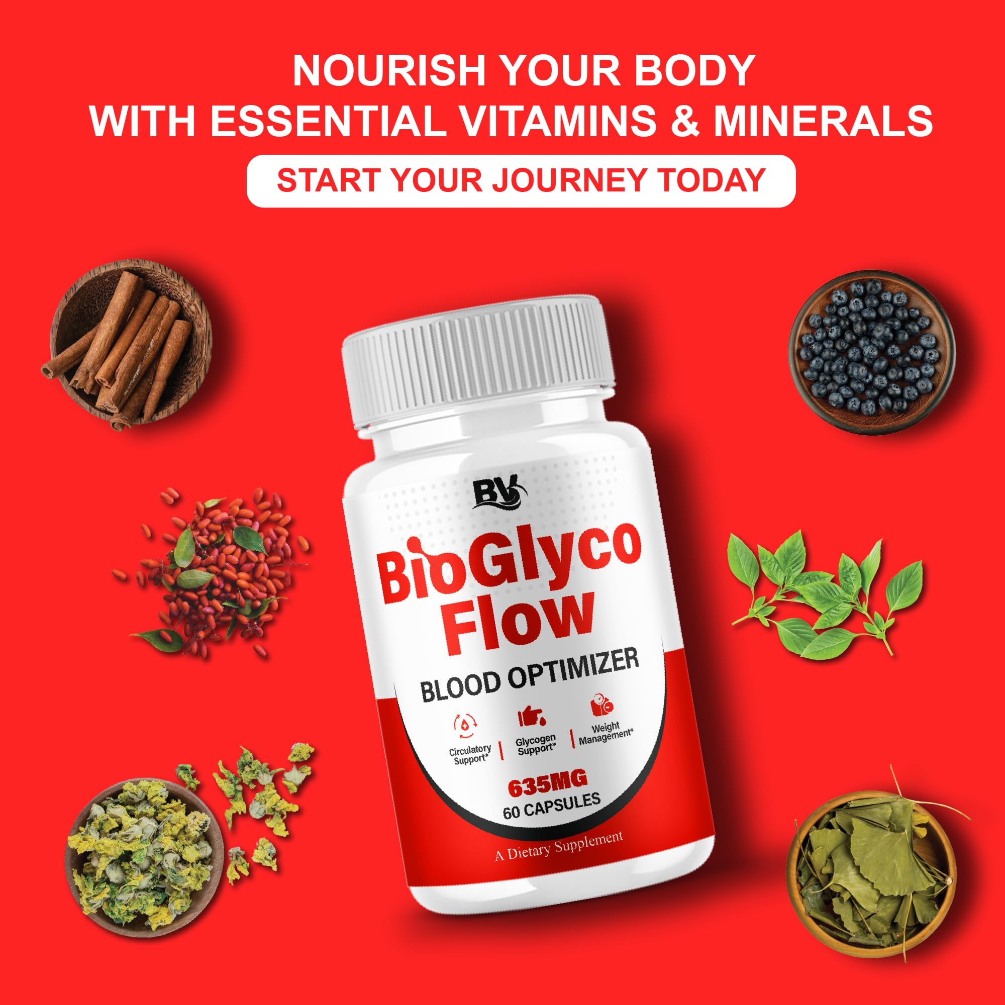 BioGlyco Flow Advanced Daily Multivitamin Health Support and All Natural Wellness Supplement Formula, BioGlyco Flow Premium Health and Wellness Support Formula Supplement (1 Pack - 60 Capsules) BLUE VIBE Au supplements