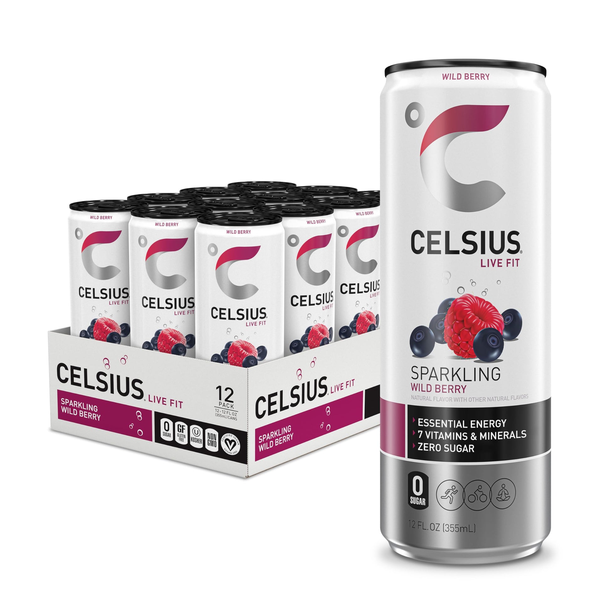 CELSIUS Sparkling Wild Berry, Functional Essential Energy Drink 12 Fl Oz (Pack of 12) CELSIUS Au supplements