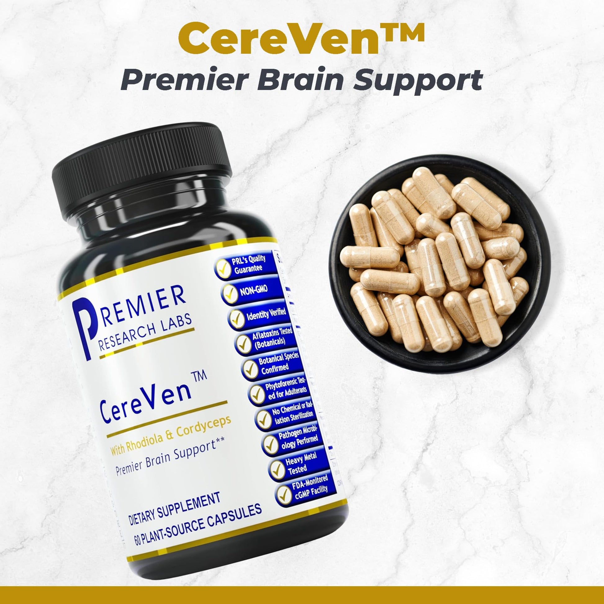 Premier Research Labs CereVen - Herbal Brain Supplement for Memory & Focus Featuring Rhodiola Rosea, Rhodiola Rosea Supplement for Brain Health Support - 60 Vegetarian Capsules Premier Research Labs Au supplements
