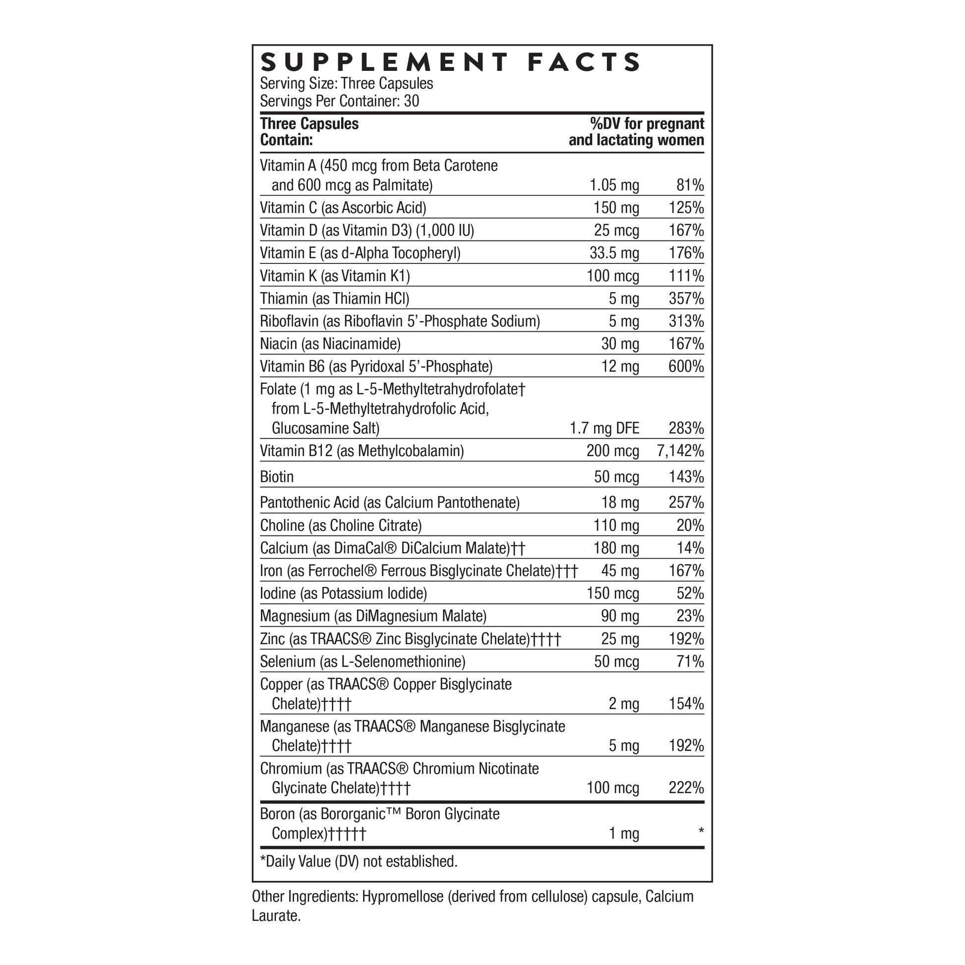 THORNE - Basic Prenatal - Well-Researched Folate Multi for Pregnant and Nursing Women Includes 18 Vitamins and Minerals, Plus Choline - Gluten, Dairy & Soy-Free - 90 Capsules - 30 Servings THORNE Au supplements