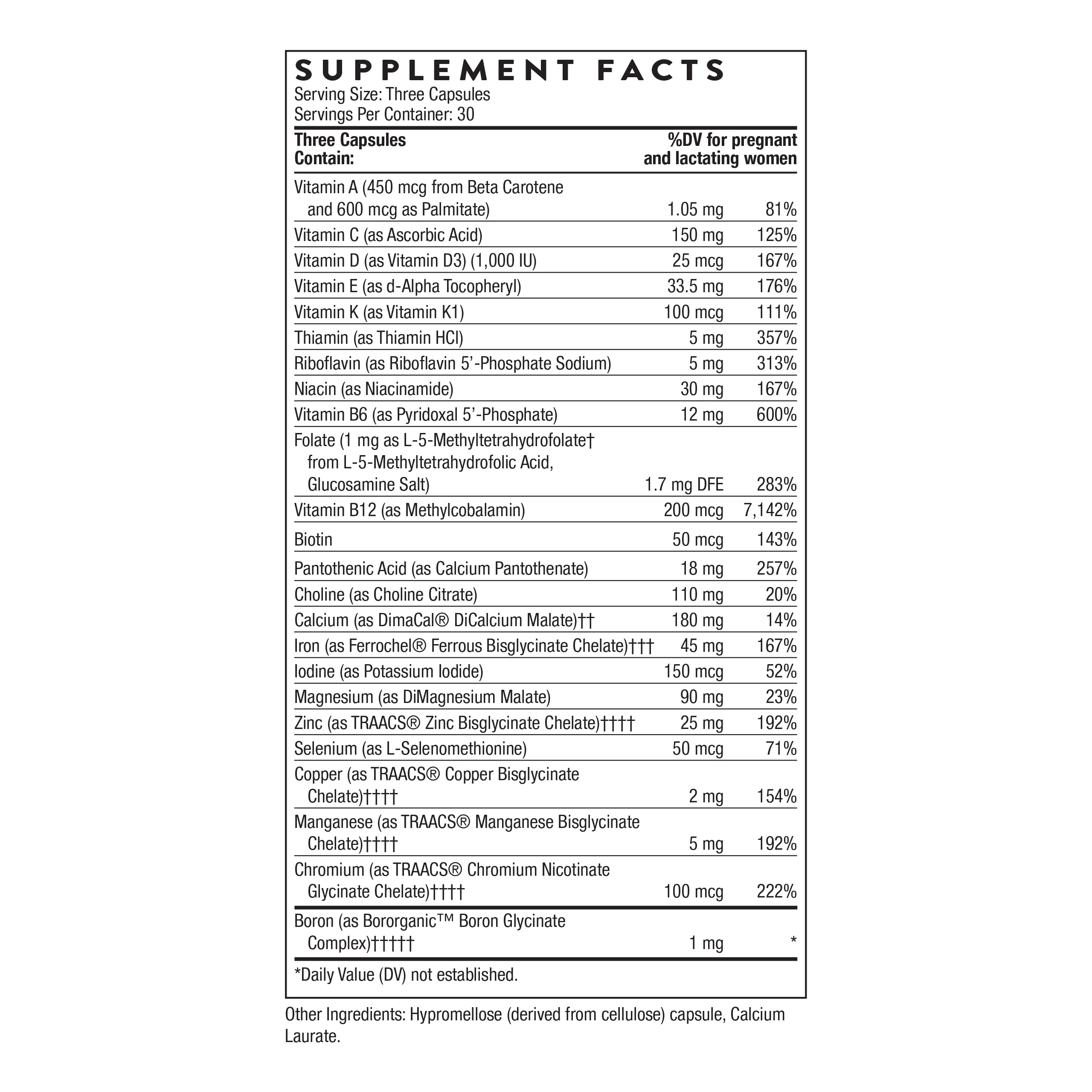 THORNE - Basic Prenatal - Well-Researched Folate Multi for Pregnant and Nursing Women Includes 18 Vitamins and Minerals, Plus Choline - Gluten, Dairy & Soy-Free - 90 Capsules - 30 Servings THORNE Au supplements