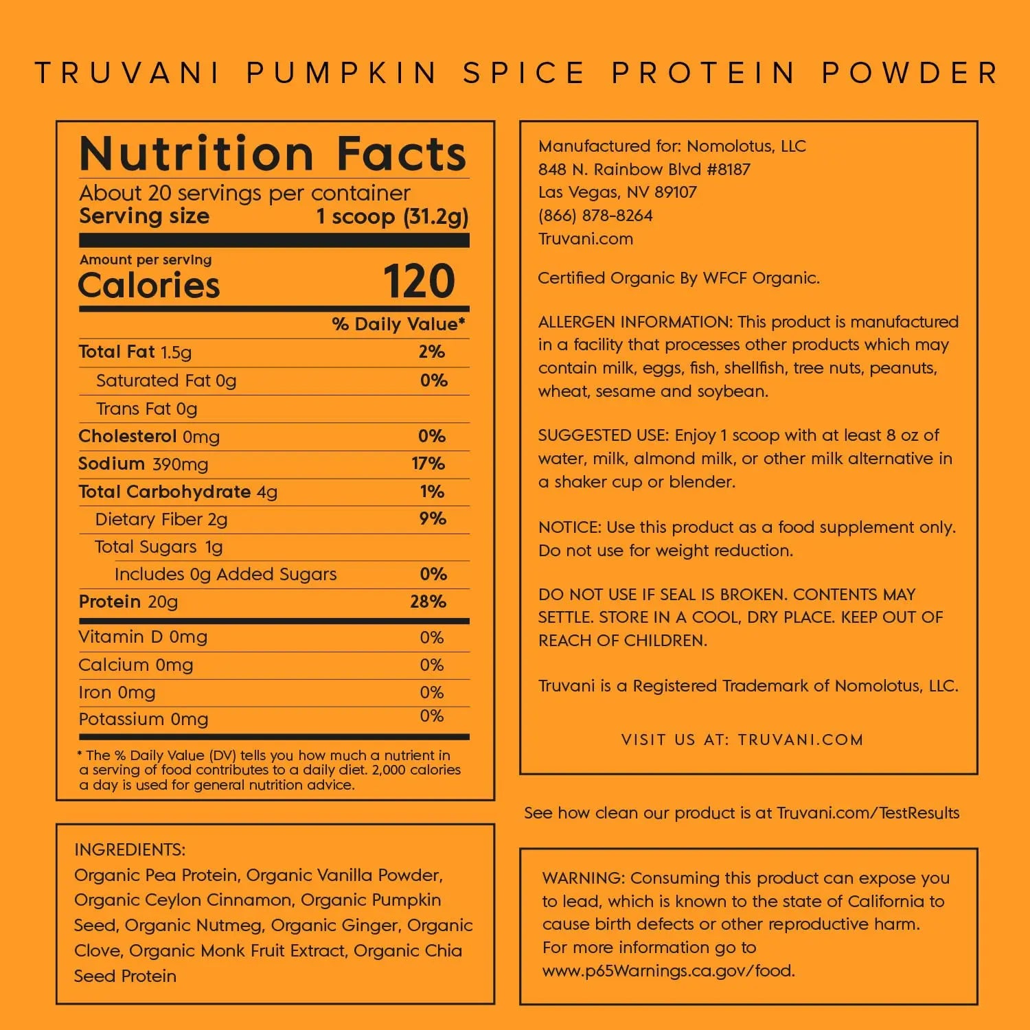 Truvani Organic Vegan Protein Powder Pumpkin Spice - 20g of Plant Based Protein Truvani Au supplements