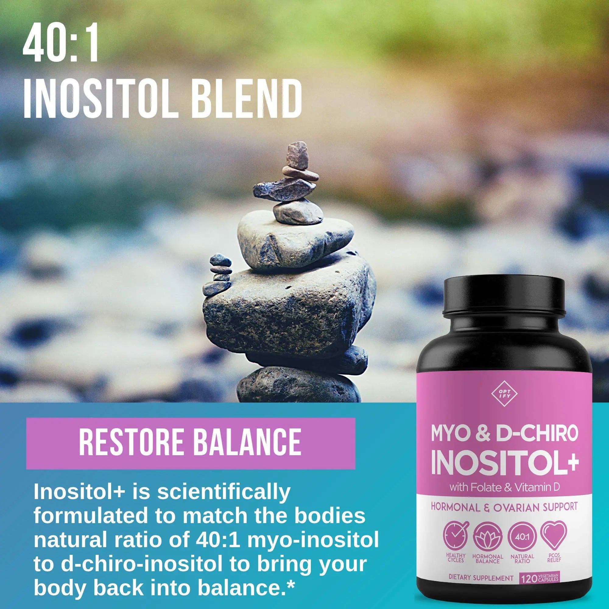 Premium Inositol Supplement - Myo-Inositol and D-Chiro Inositol Plus Folate and Vitamin Optify Au supplements