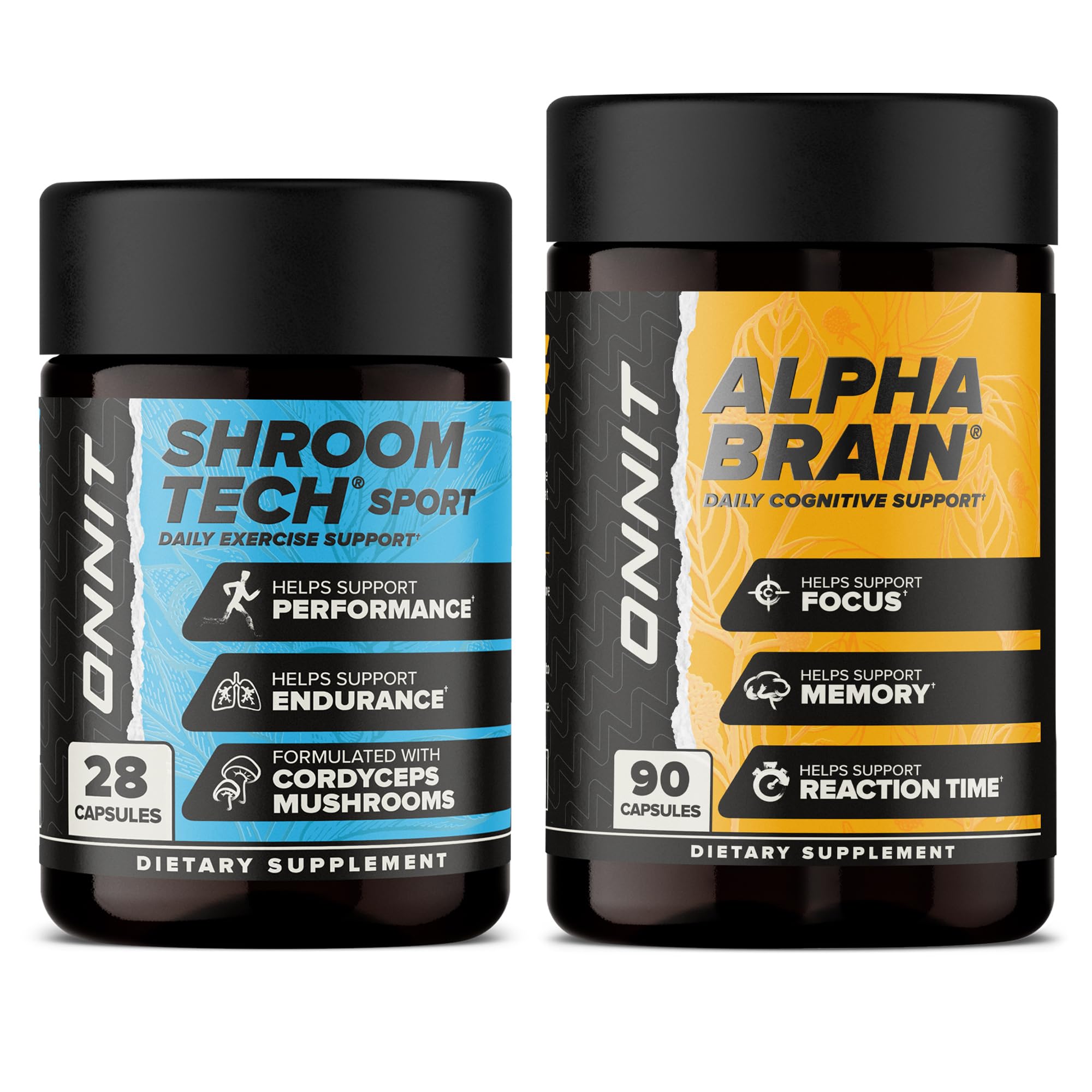 ONNIT Cognitive & Endurance Support Bundle: Alpha Brain Nootropic Capsules (90 Count) + Shroom Tech Sport Exercise Support Capsules (28 Count), IGEN Non-GMO Tested Focus, Energy & Endurance, 2 Pack ONNIT Au supplements
