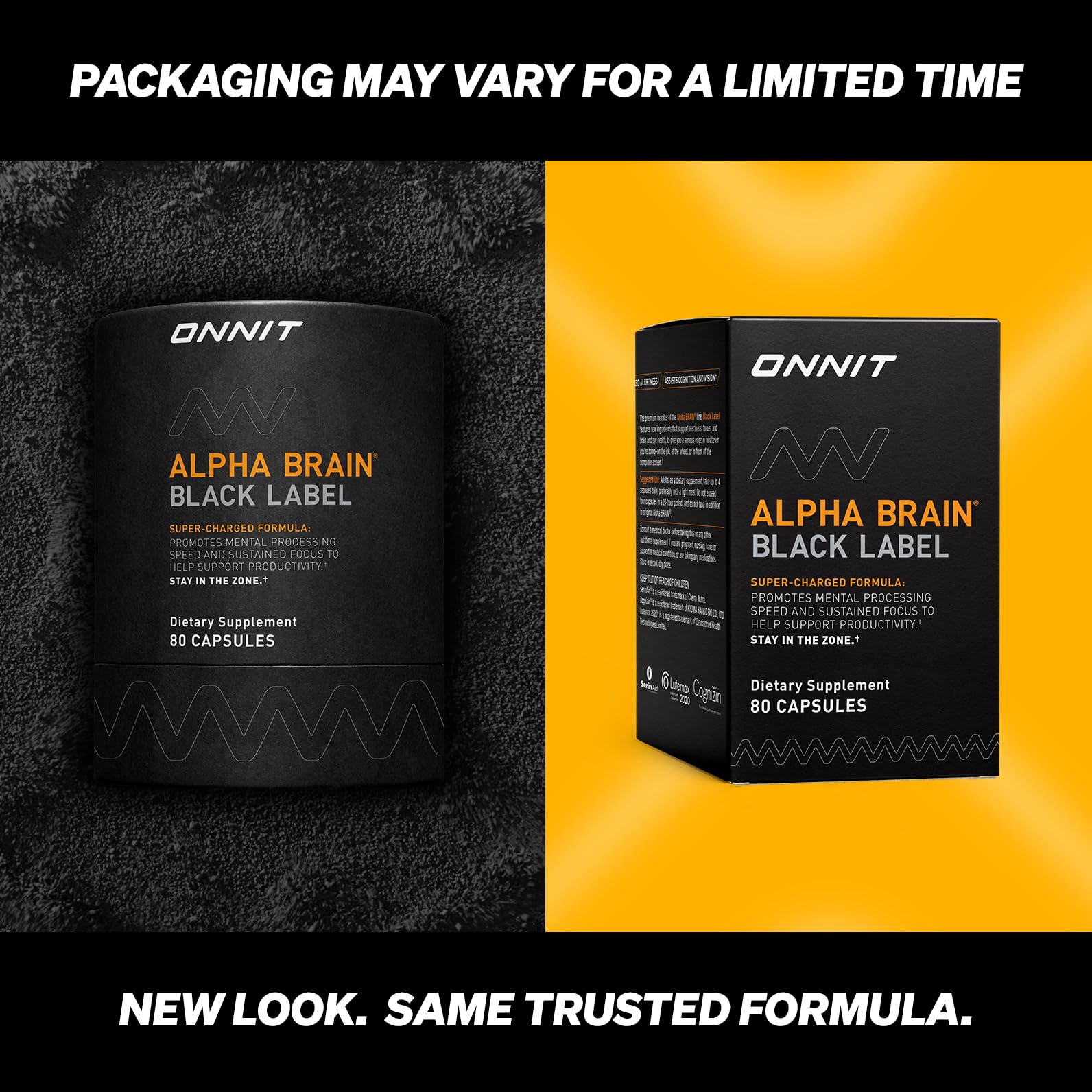 ONNIT Alpha Brain Black Label Capsules, IGEN Non-GMO Tested Citicoline Brain Supplement for Concentration and Memory, Lion’s Mane, Lutemax Lutein, L Theanine and Mucuna Pruriens, 80 Count ONNIT Au supplements