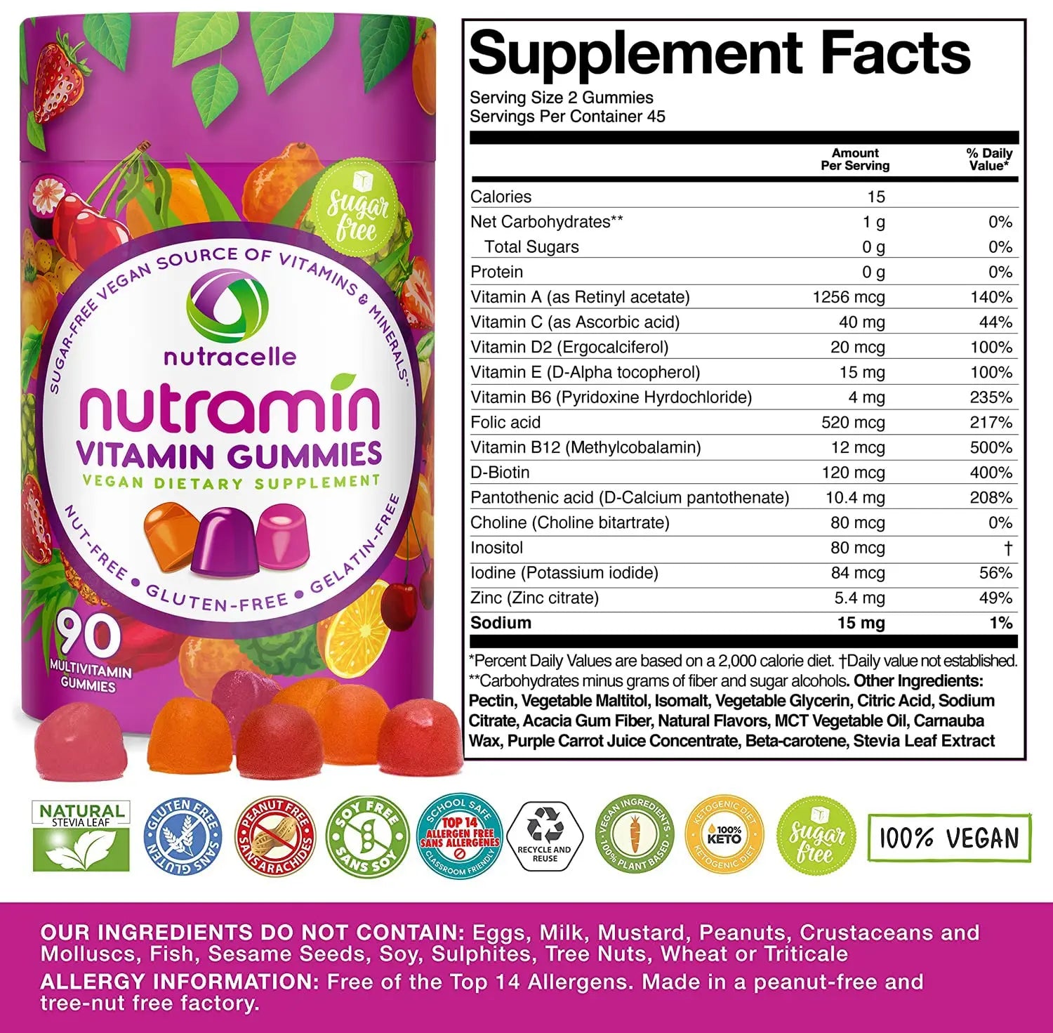 NUTRAMIN Daily Vegan Keto Multivitamin Gummies Vitamin C, D2, and Zinc for Immunity Nutracelle Au supplements